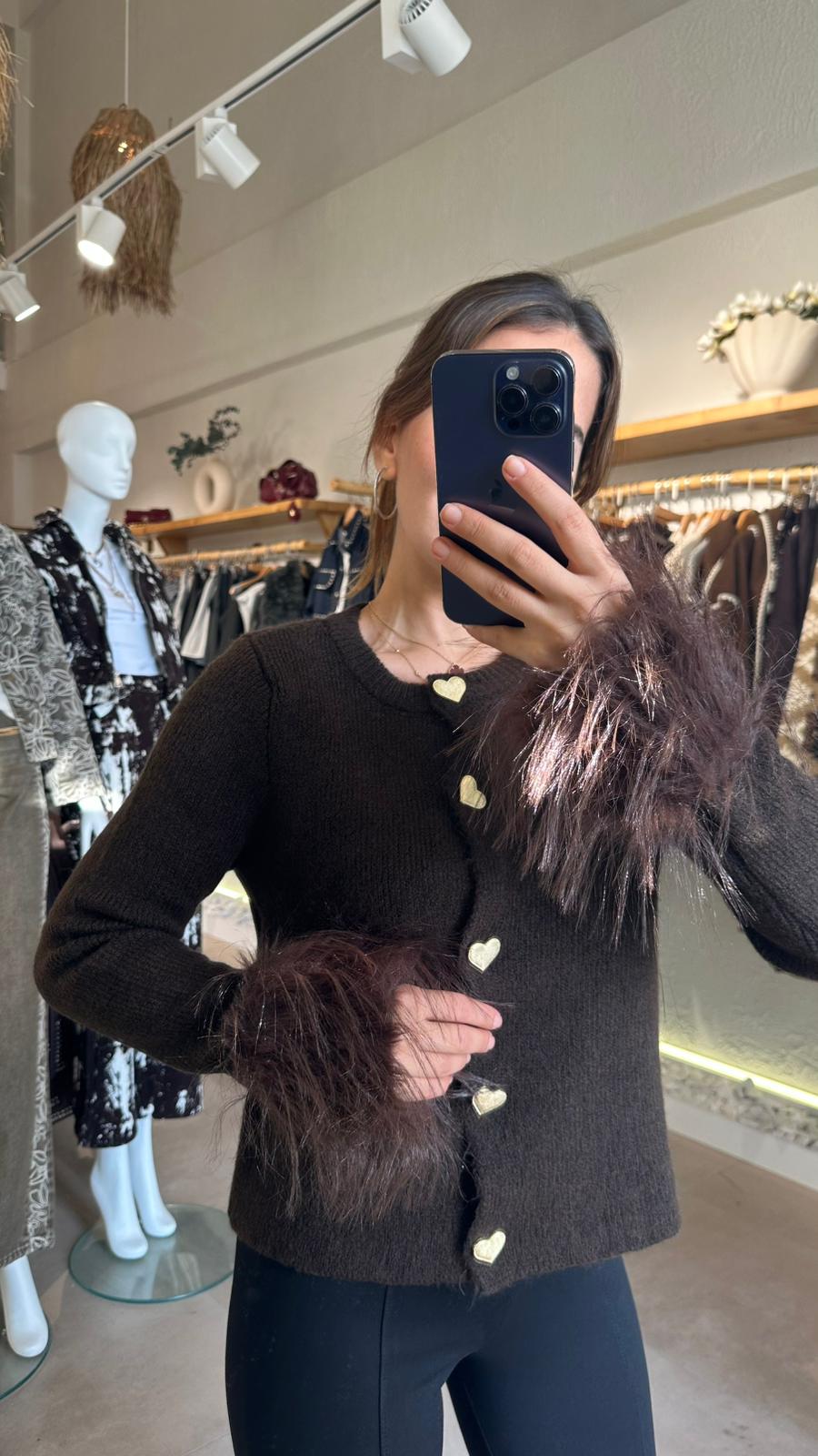 Kolları Tüy Detay Triko - kahverengi