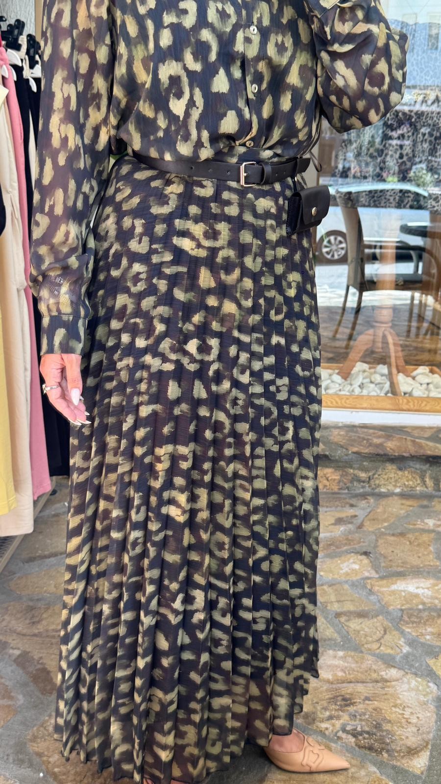 Leopar Desenli Cüzdanlı Etek 