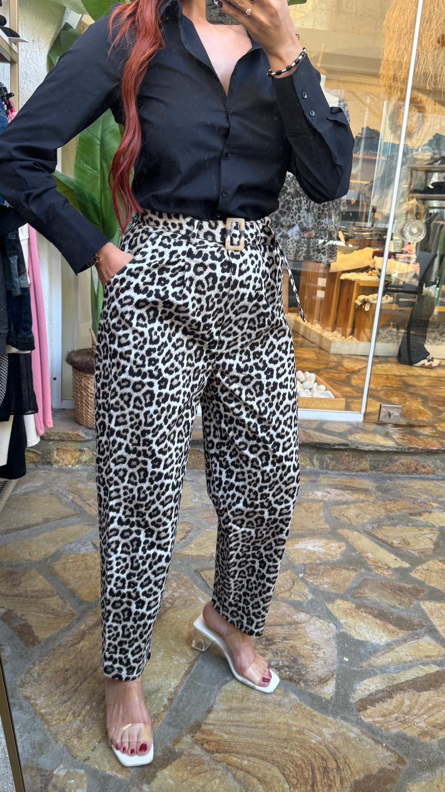 Kemerli Leopar Pantolon