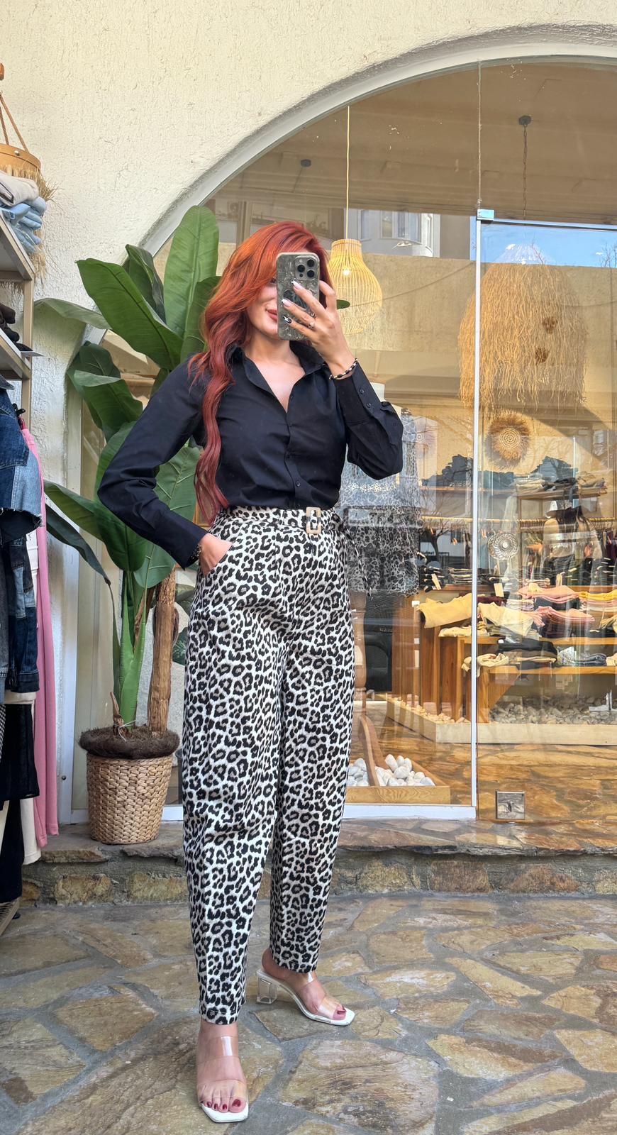 Kemerli Leopar Pantolon