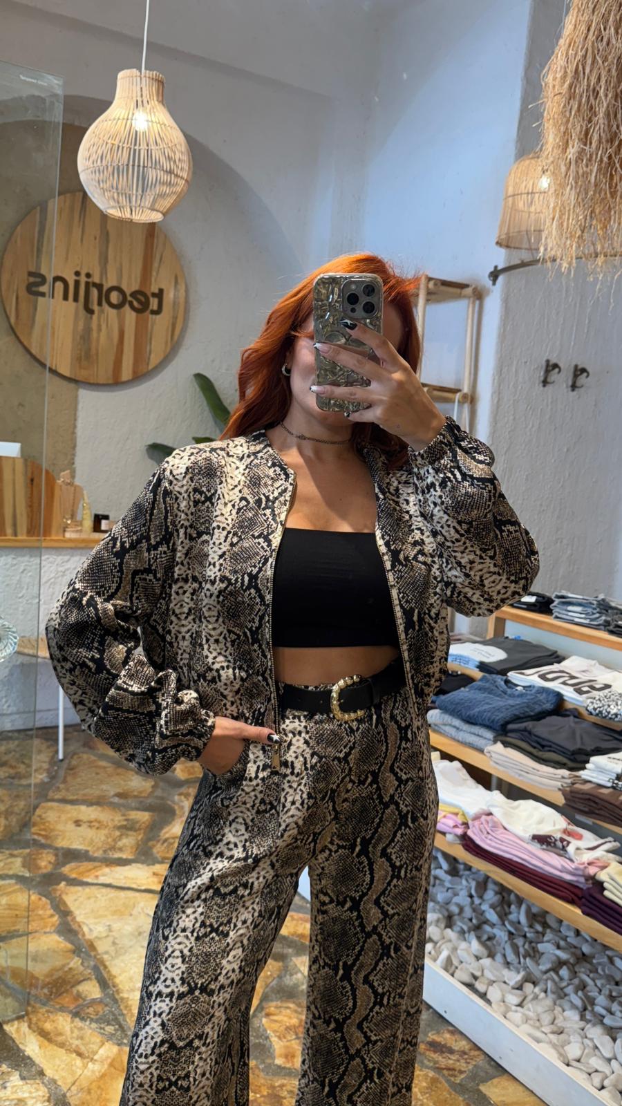 Leopar Desen Saten Ceket