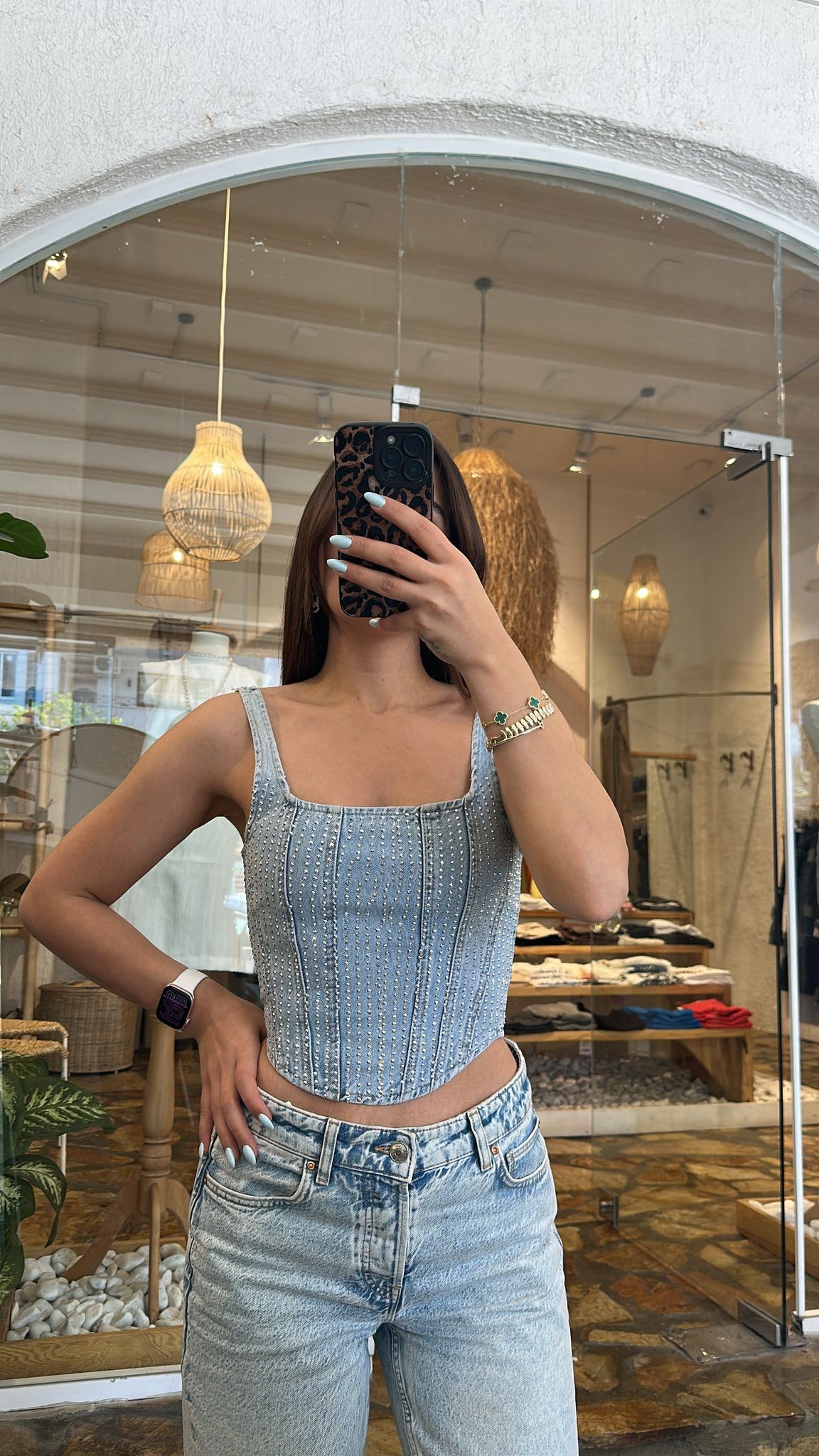 Taşlı Denim Büstiyer