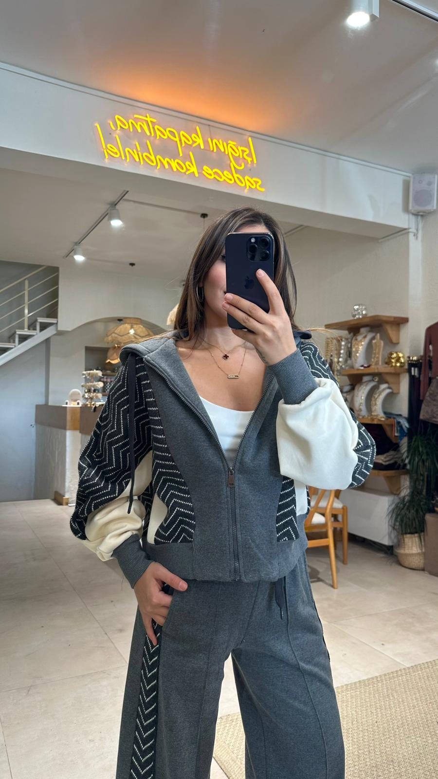 Triko Detay Eşofman Takımı - Antrasit