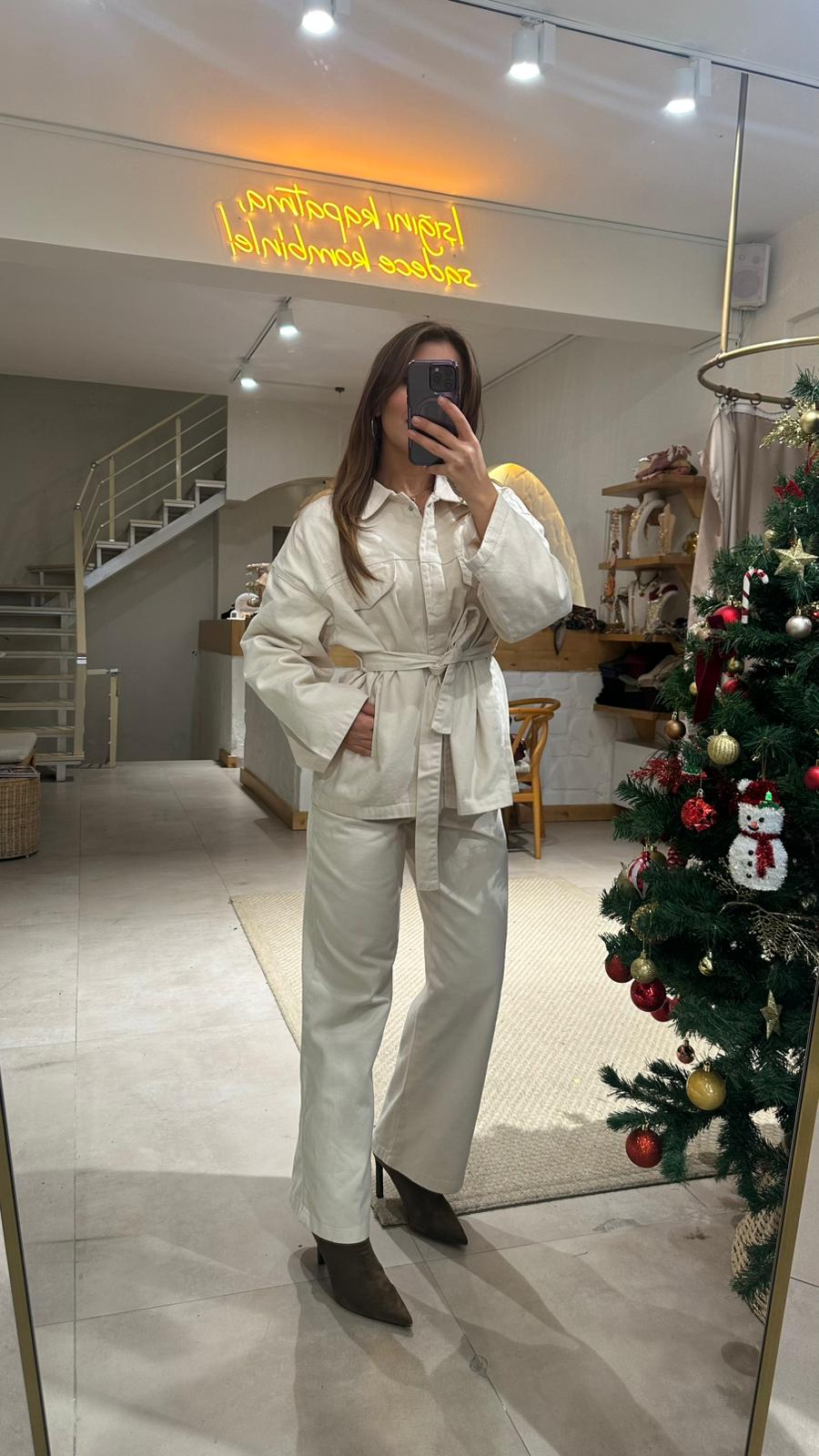 Kuşaklı Denim Takım