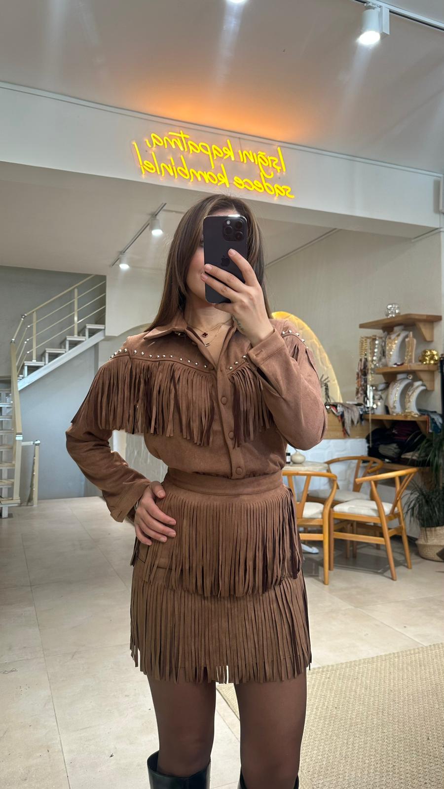 Süet Etek - kahverengi