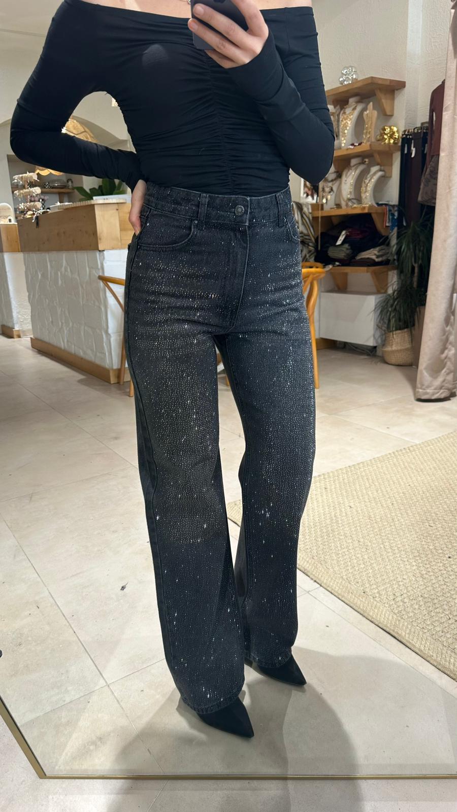 Taşlı Jean - siyah