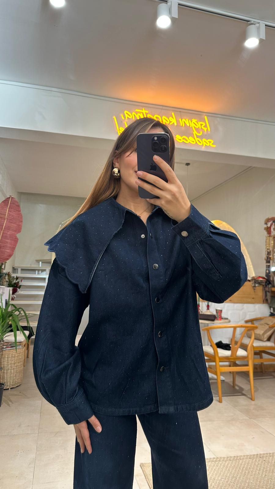 Su Damlacıklı Lacivert Ceket