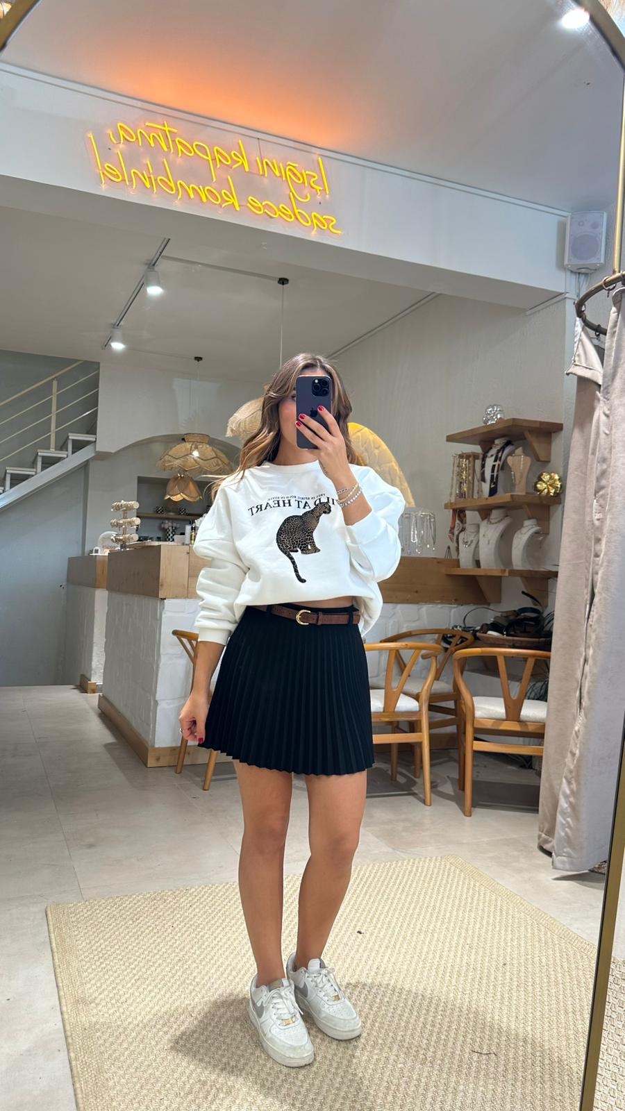 Leopar Sloganlı Sweat