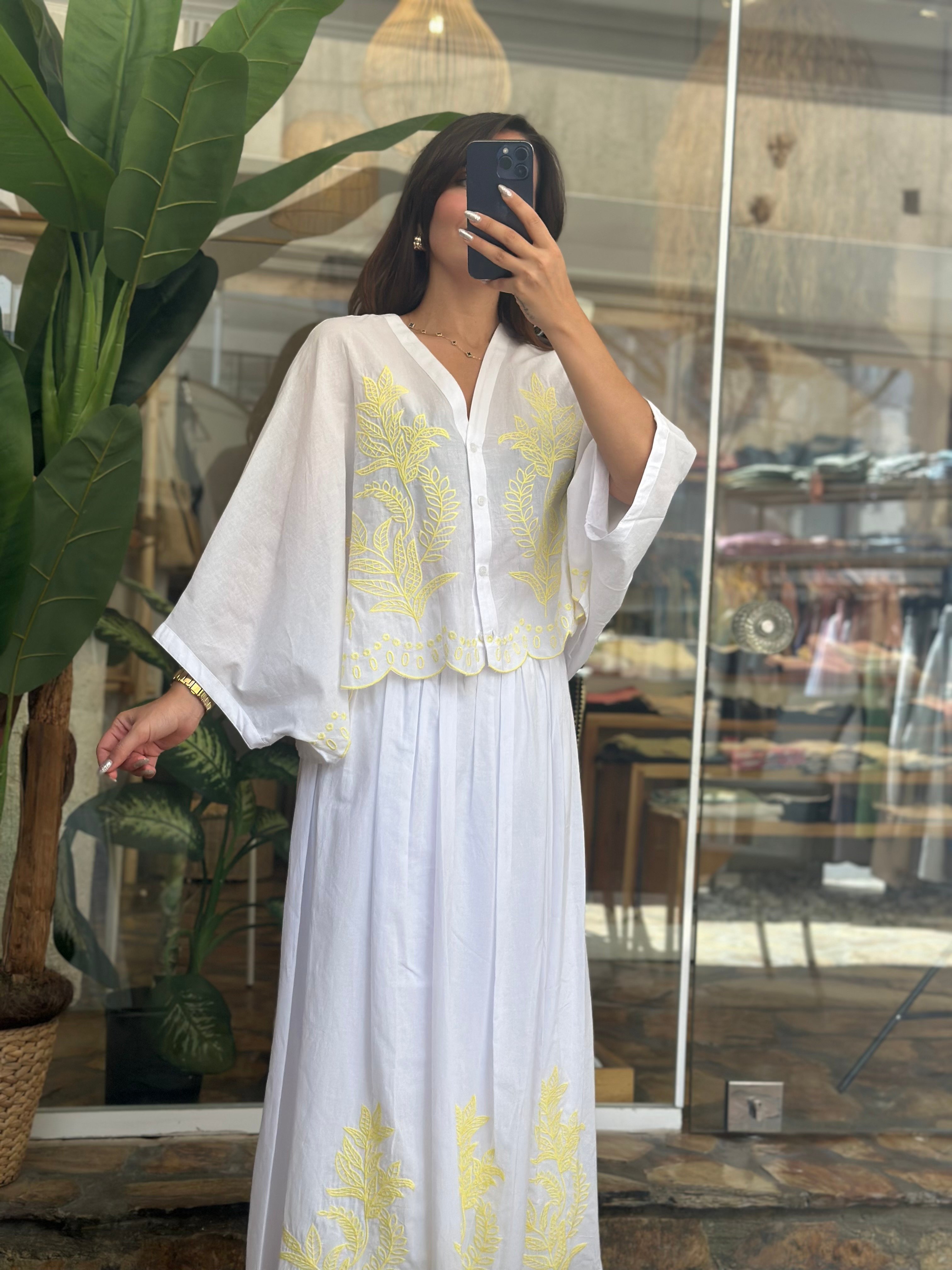 Bakış işlemeli kimono etek takım 