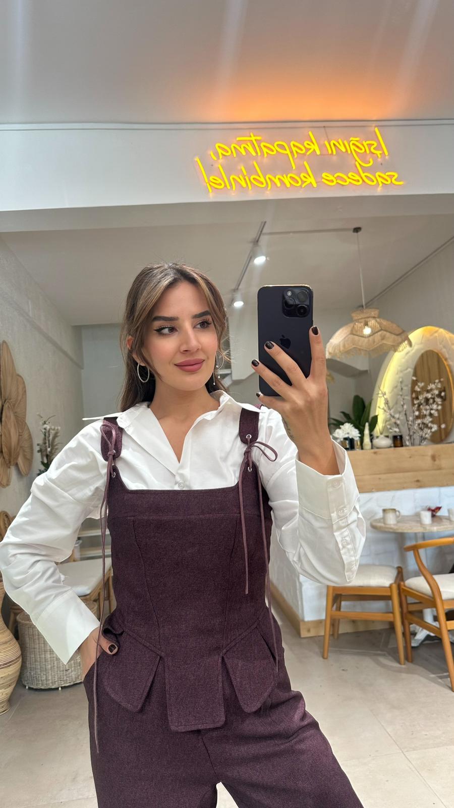 Askılı Bağlamalı Korse Bluz - bordo