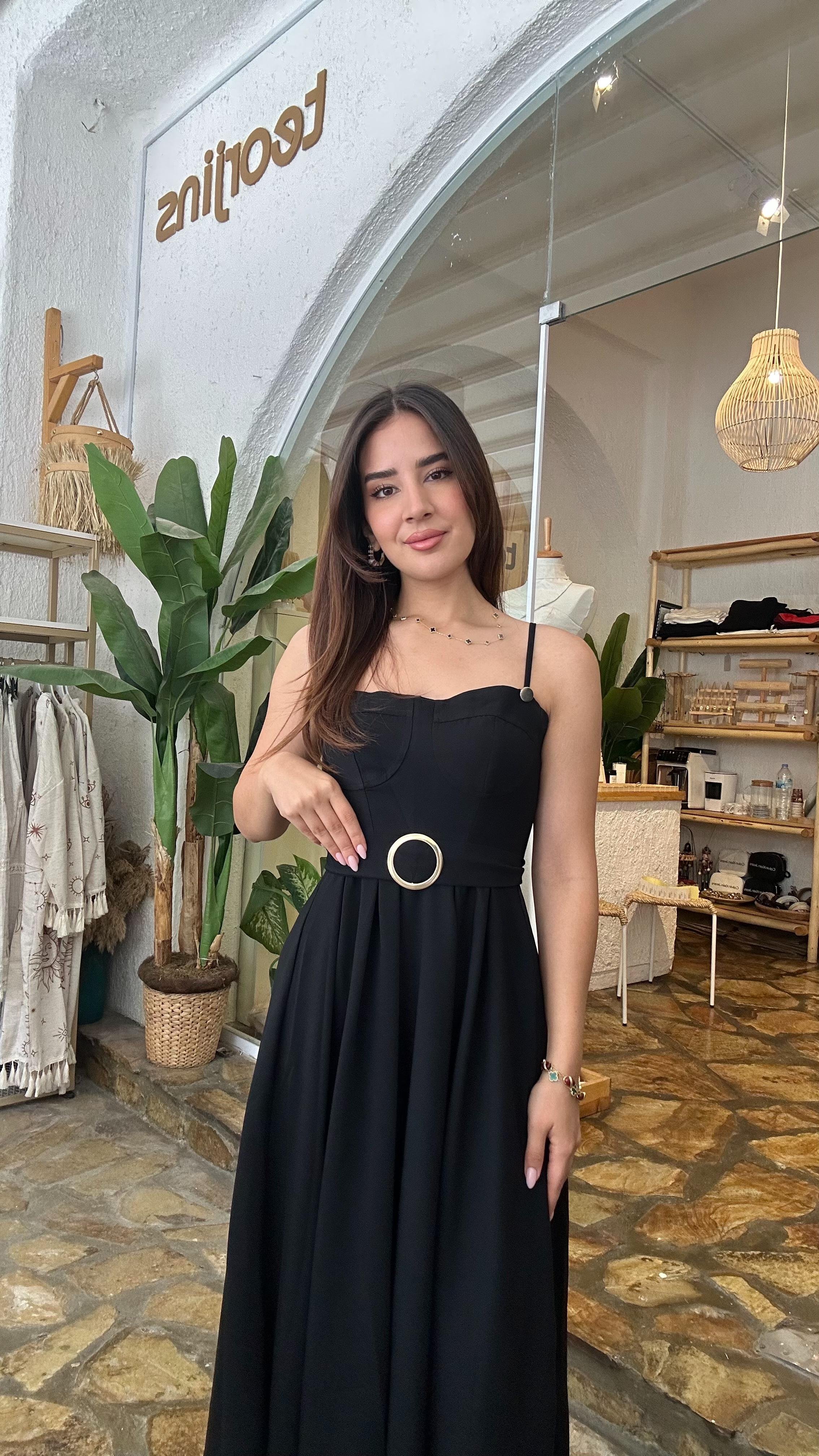 Romantik Siyah Kemerli Elbise