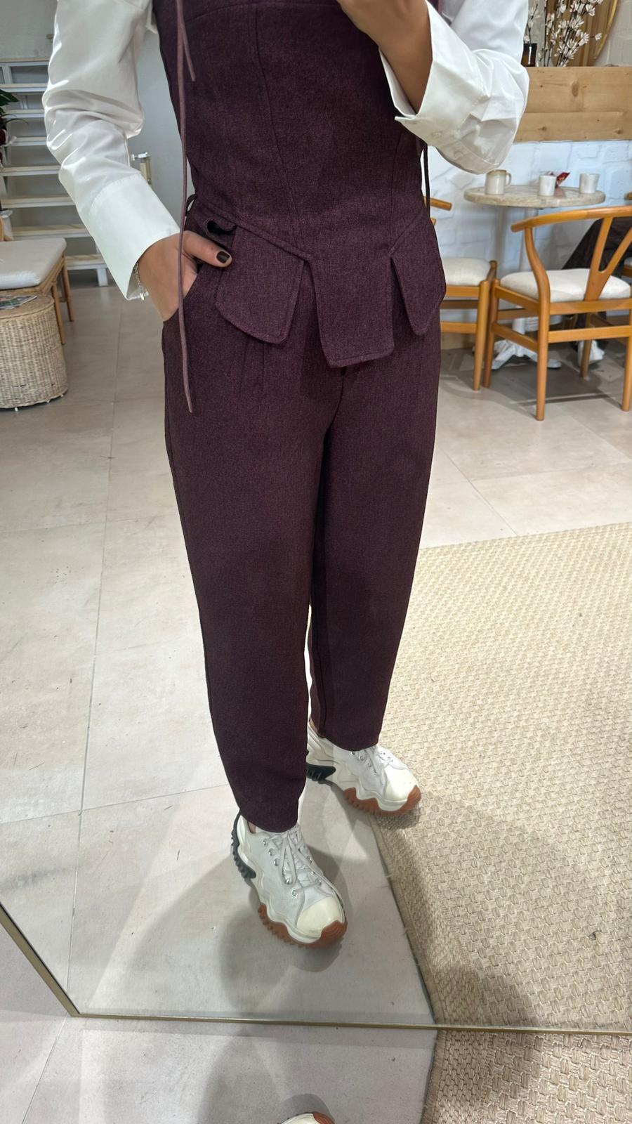 Yüksek Bel Pileli Havuç Pantolon - bordo