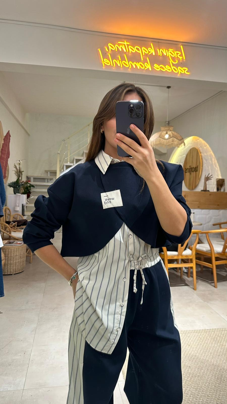 Quzu Gömlek Detaylı Sweatshirt