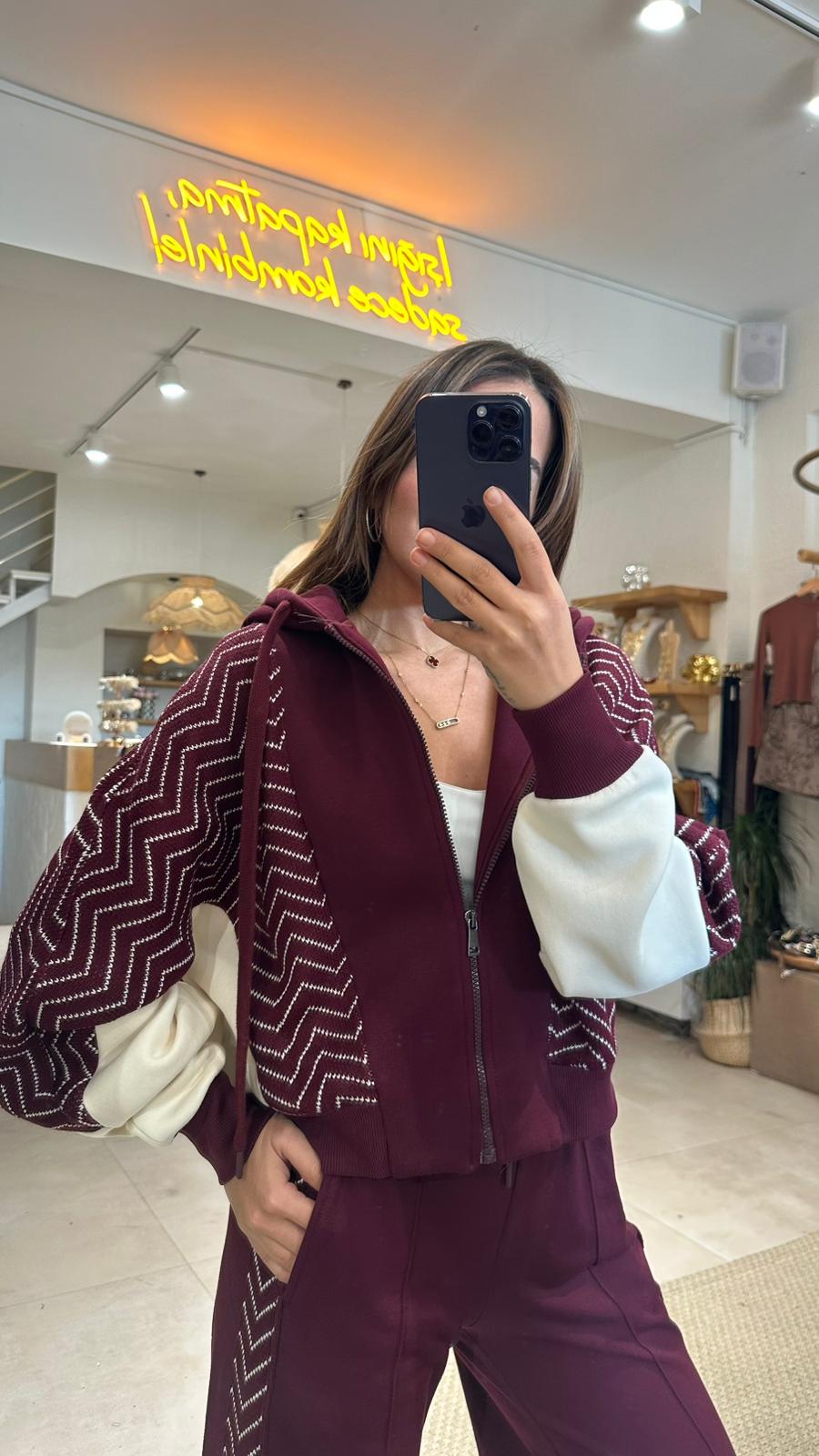 Triko Detay Eşofman Takımı - BORDO