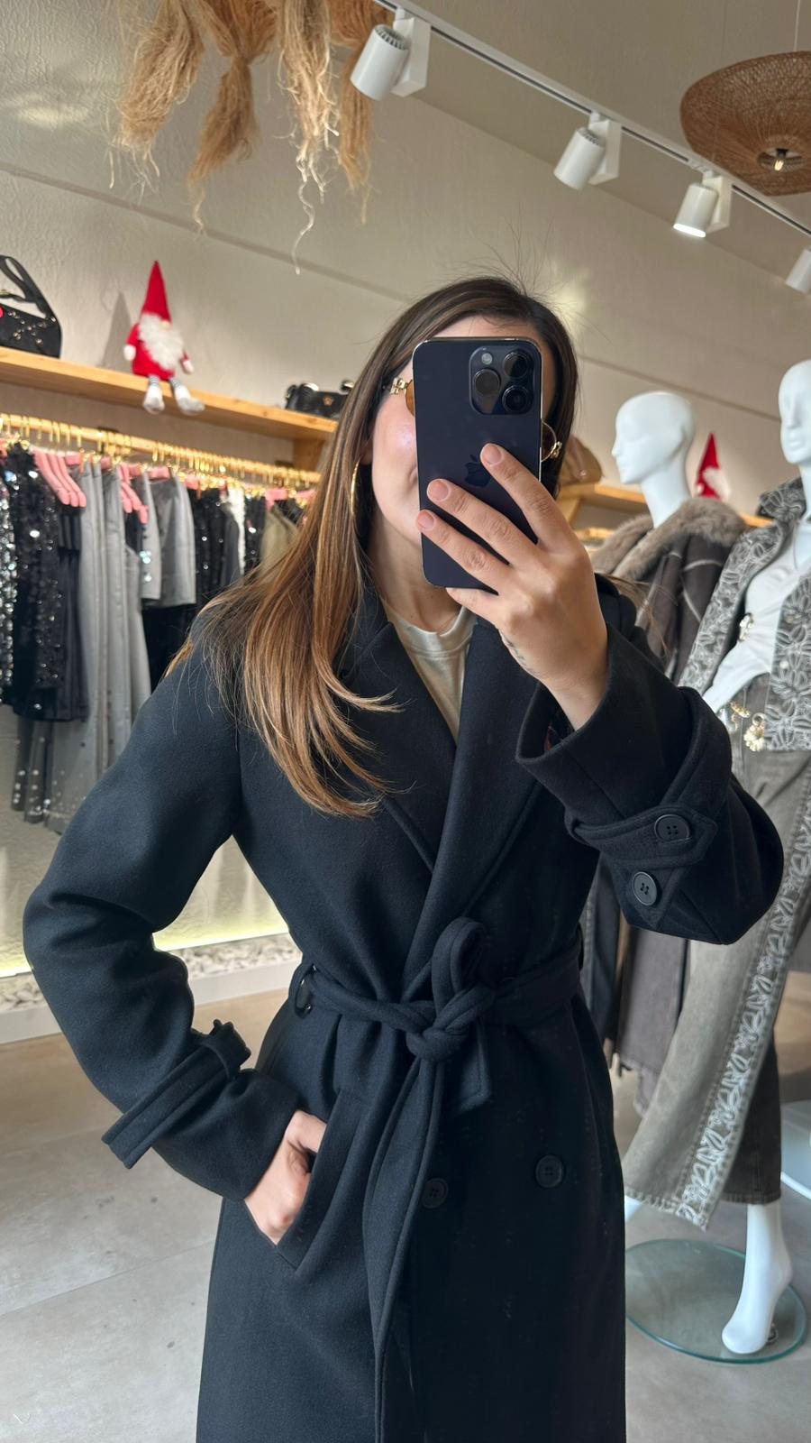 İçi Astarlı Uzun Kaşe Kaban - siyah