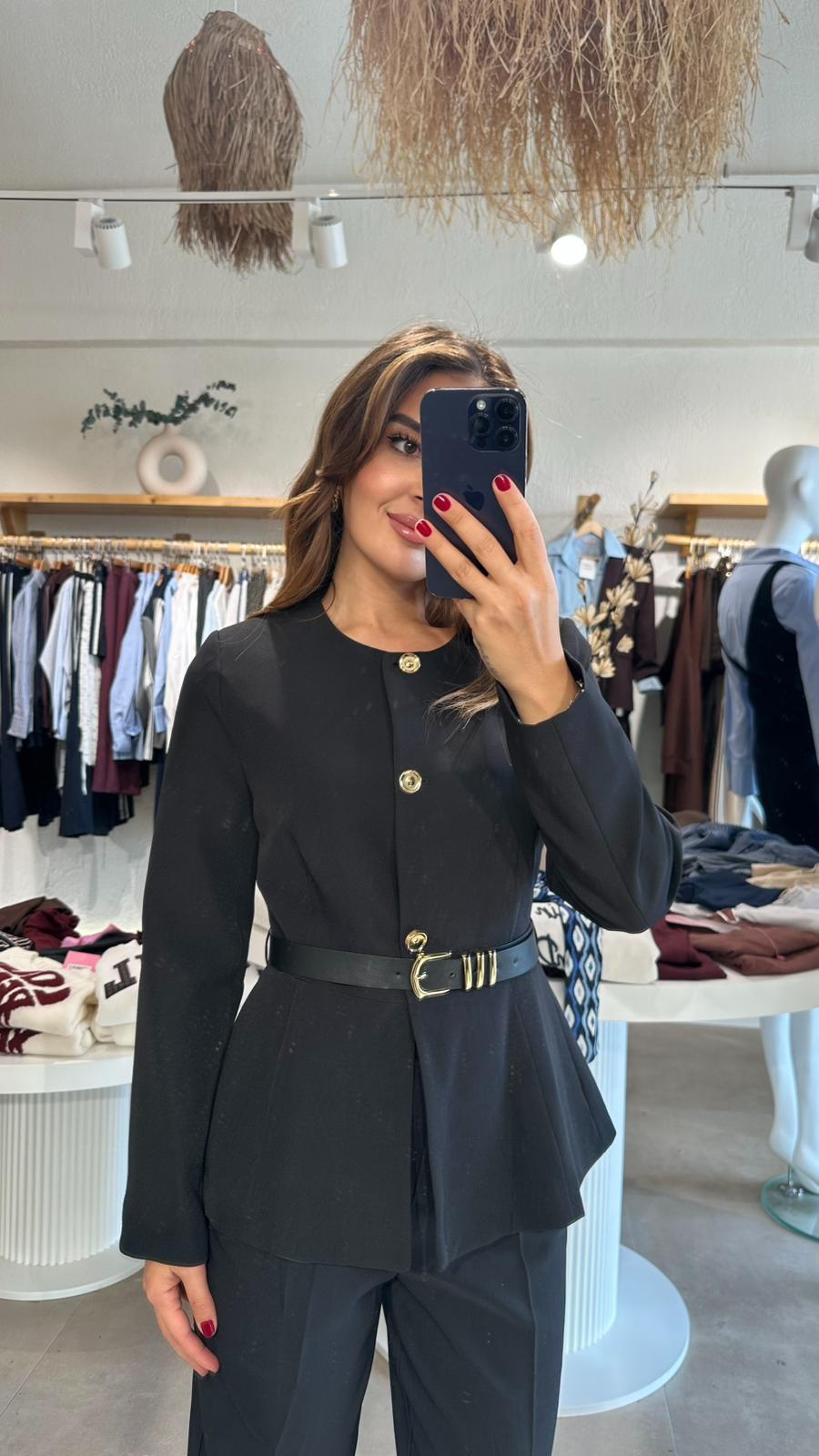 Gold Düğmeli Blazer  - Siyah
