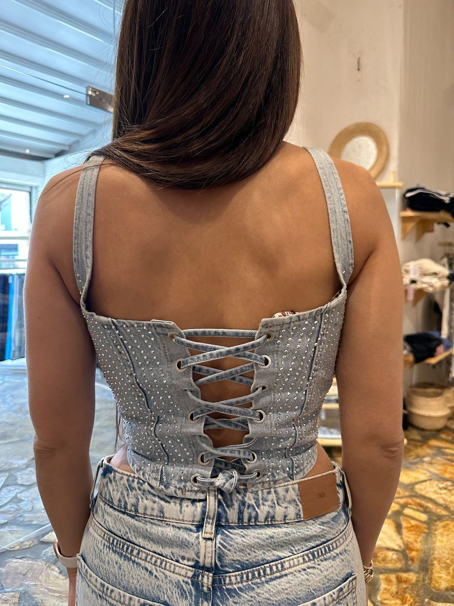 Taşlı Denim Büstiyer