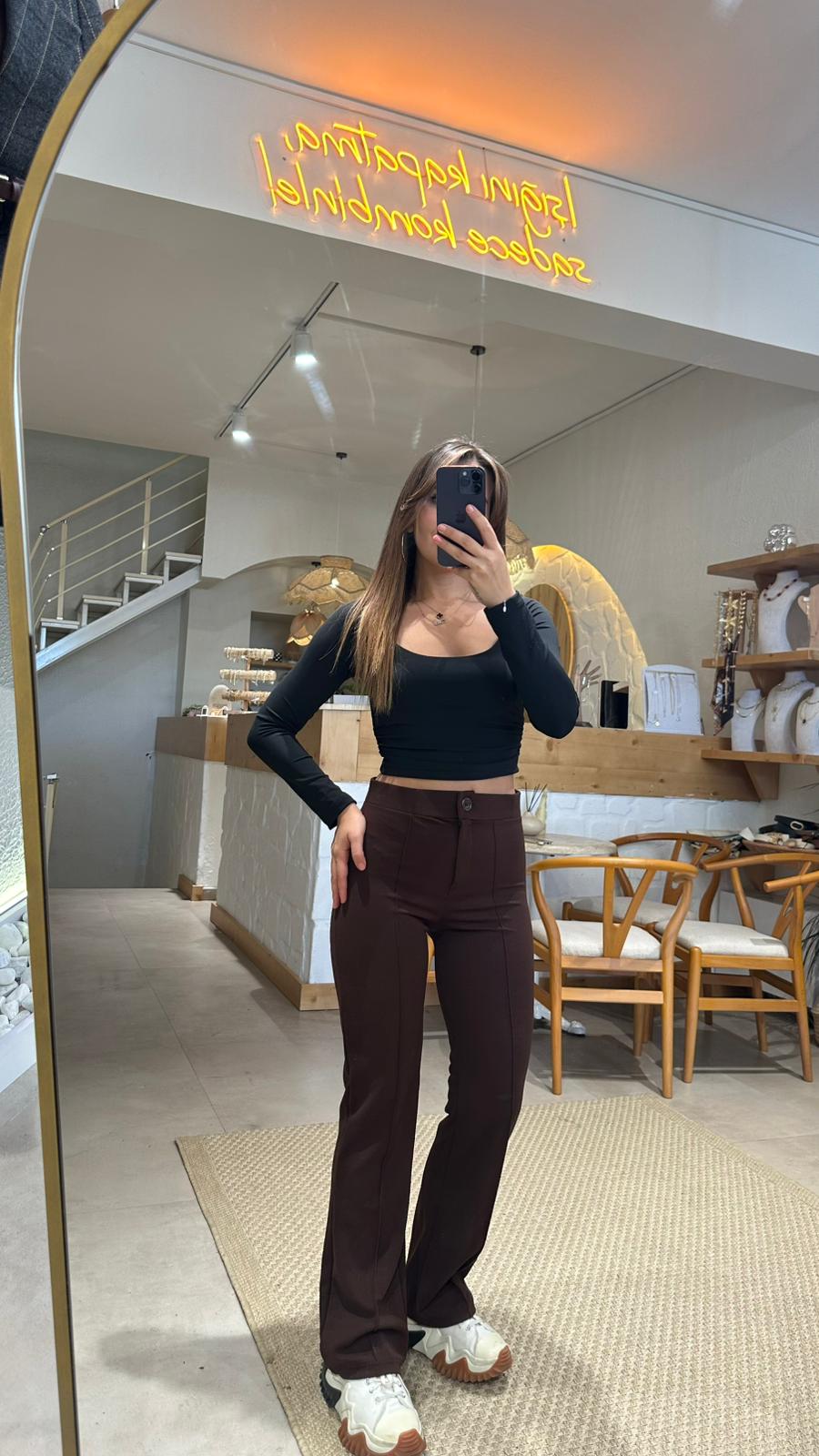 Nora Likralı Pantolon  - Kahverengi