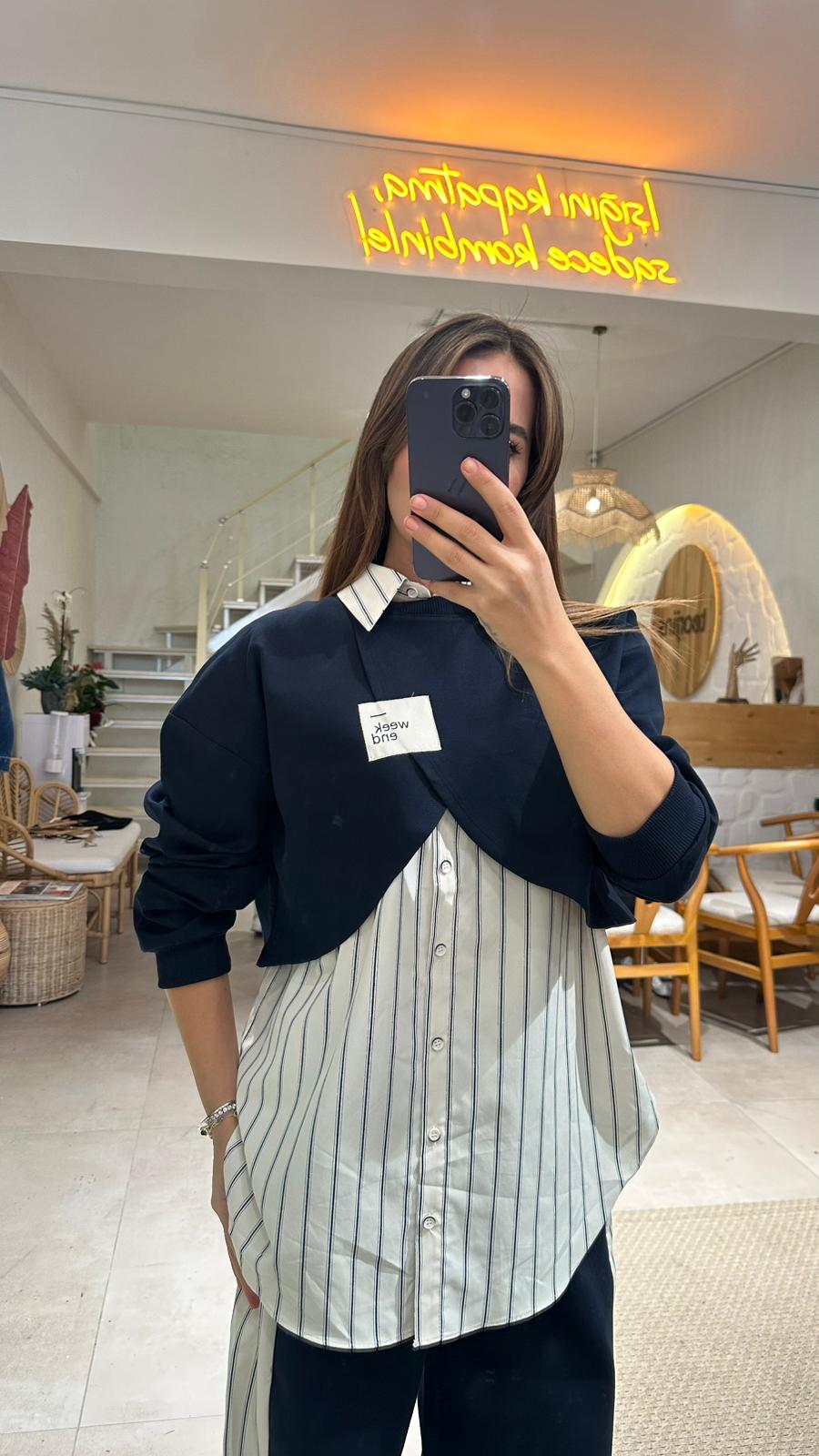 Quzu Gömlek Detaylı Sweatshirt