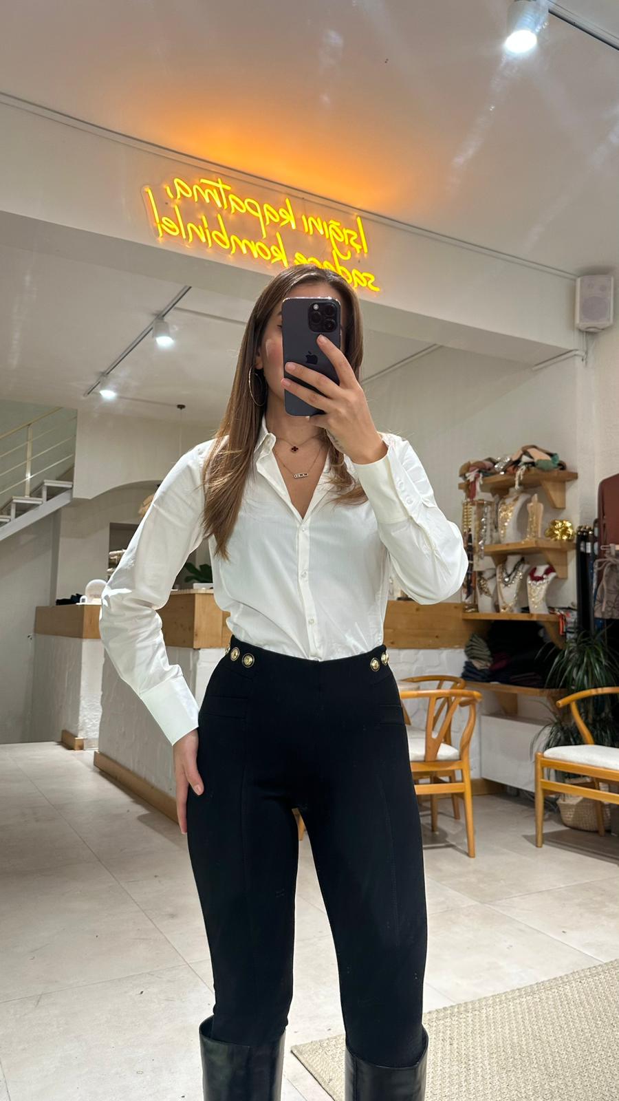 Gold Düğmeli Tasarım Tayt 