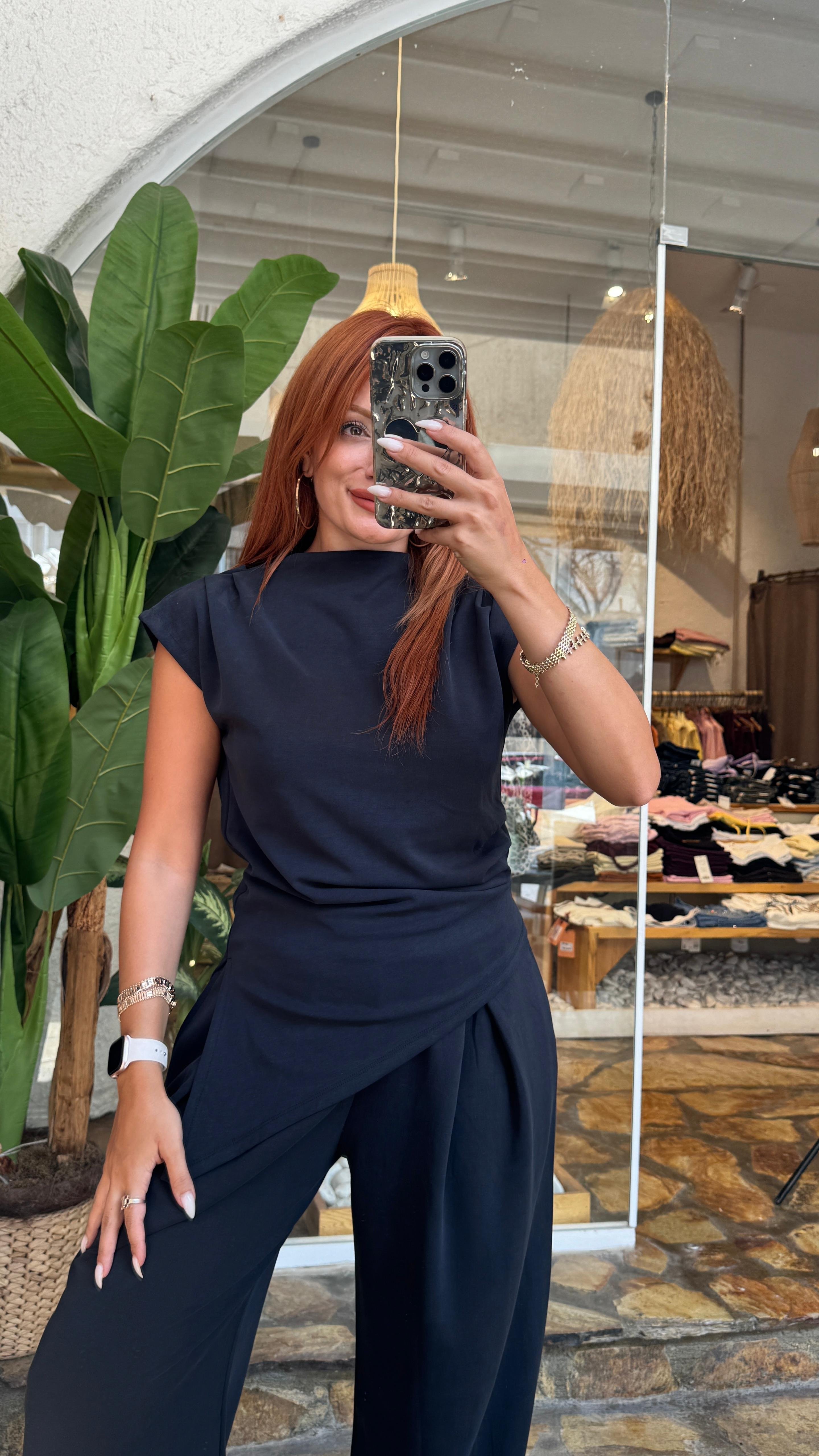 Modal Kumaş Bluz Pantolon Takım  - Lacivert