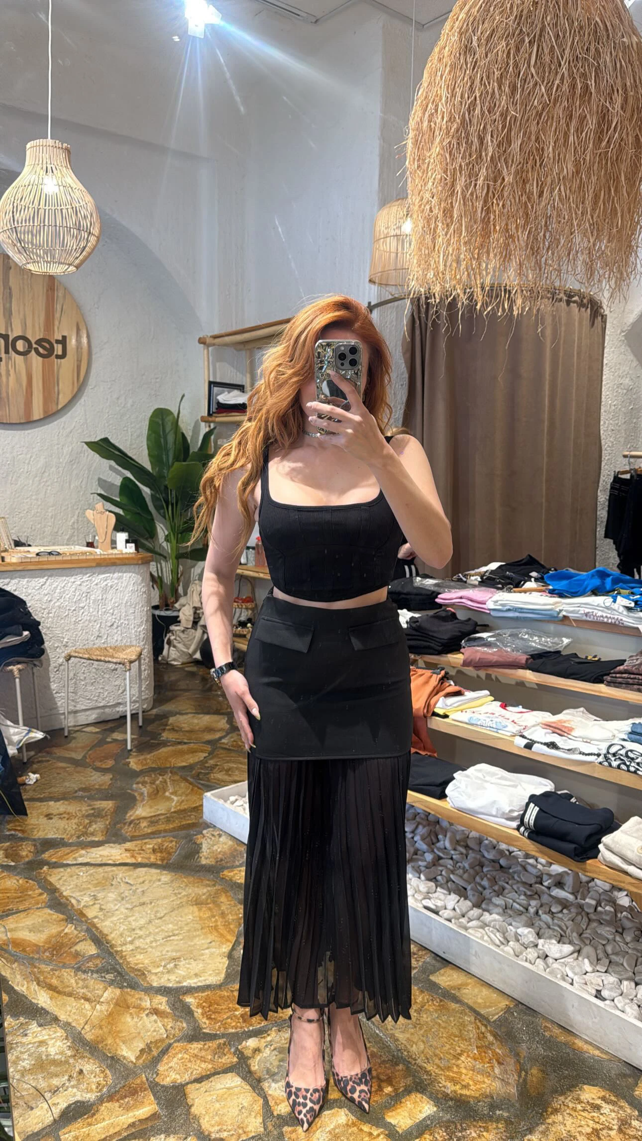 Pliseli Siyah Tül Etek 