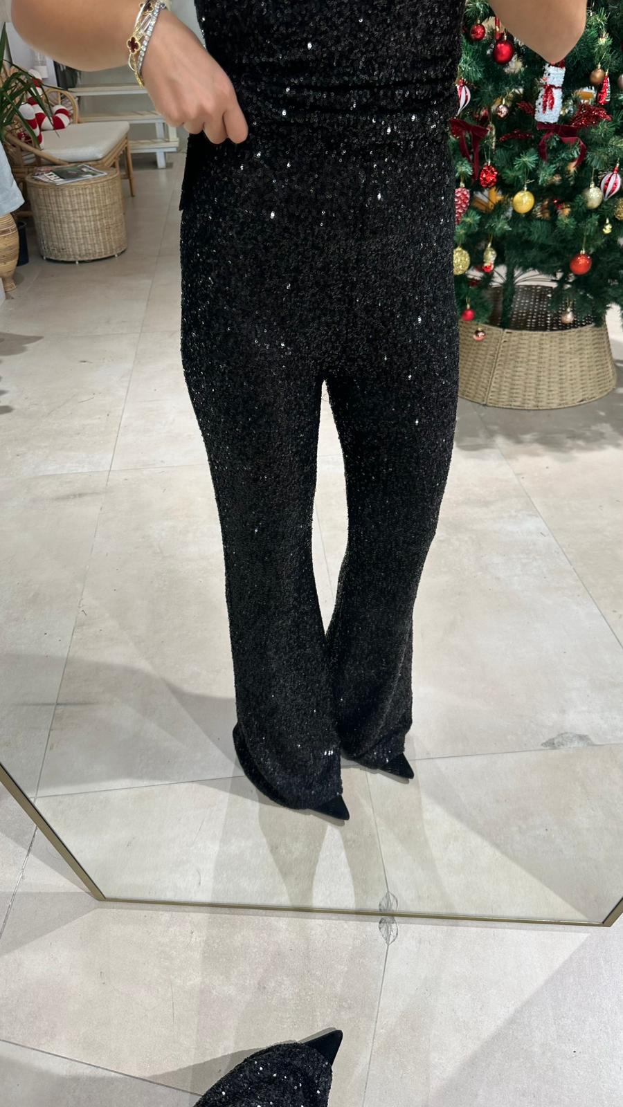 Beli Lastikli Siyah Pullu Pantolon