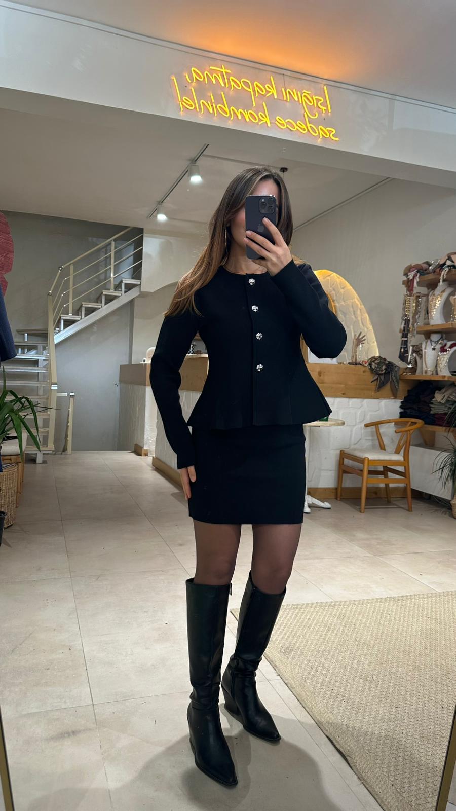 Peplum Ceket Etekli Triko Takım