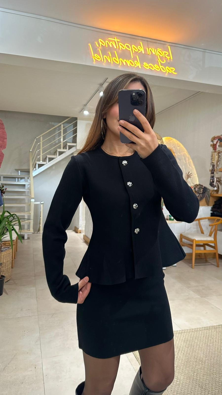 Peplum Ceket Etekli Triko Takım