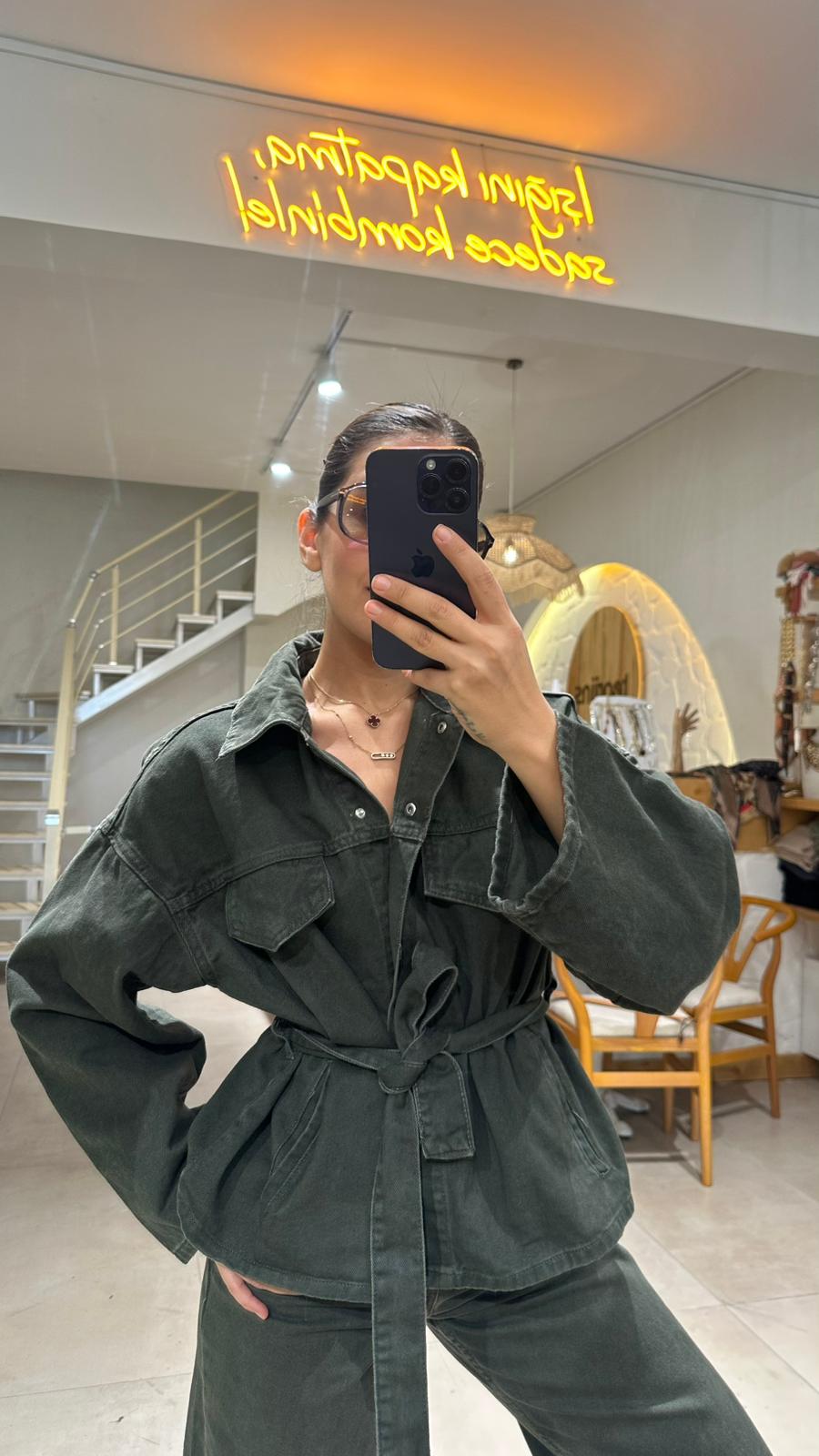 TROKLU DENİM TAKIM - HAKİ