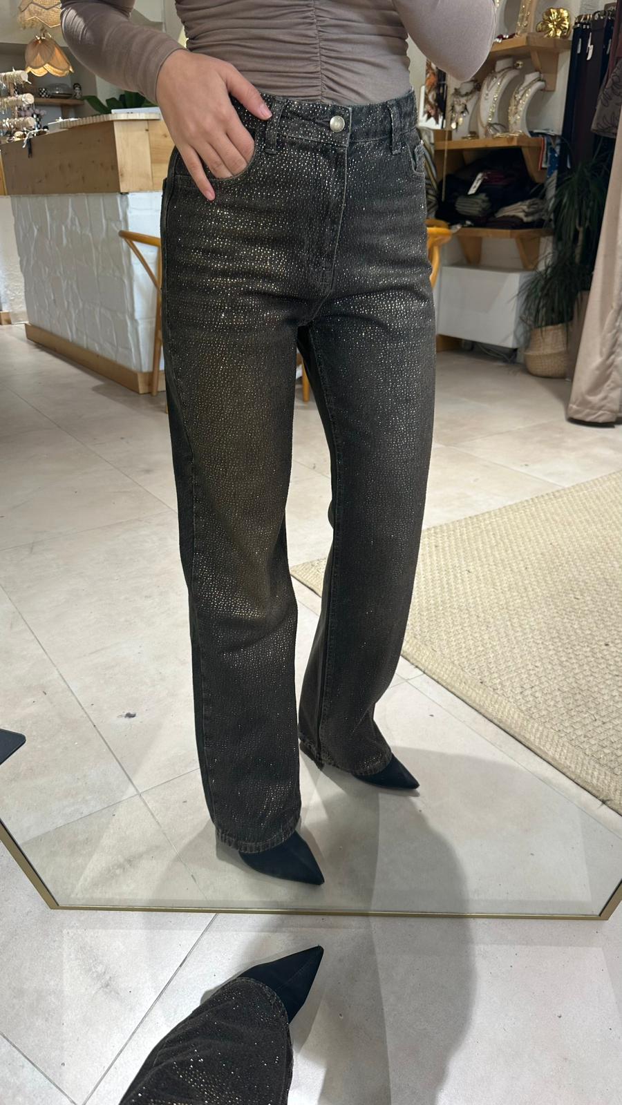 Taşlı Jean - kahverengi