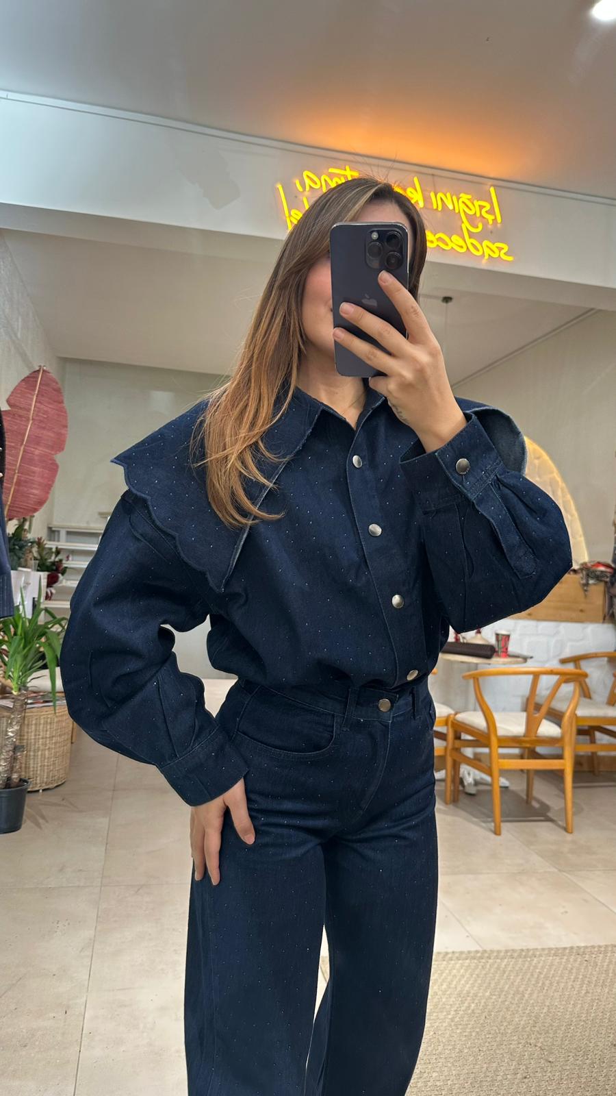 Su Damlacıklı Lacivert Ceket