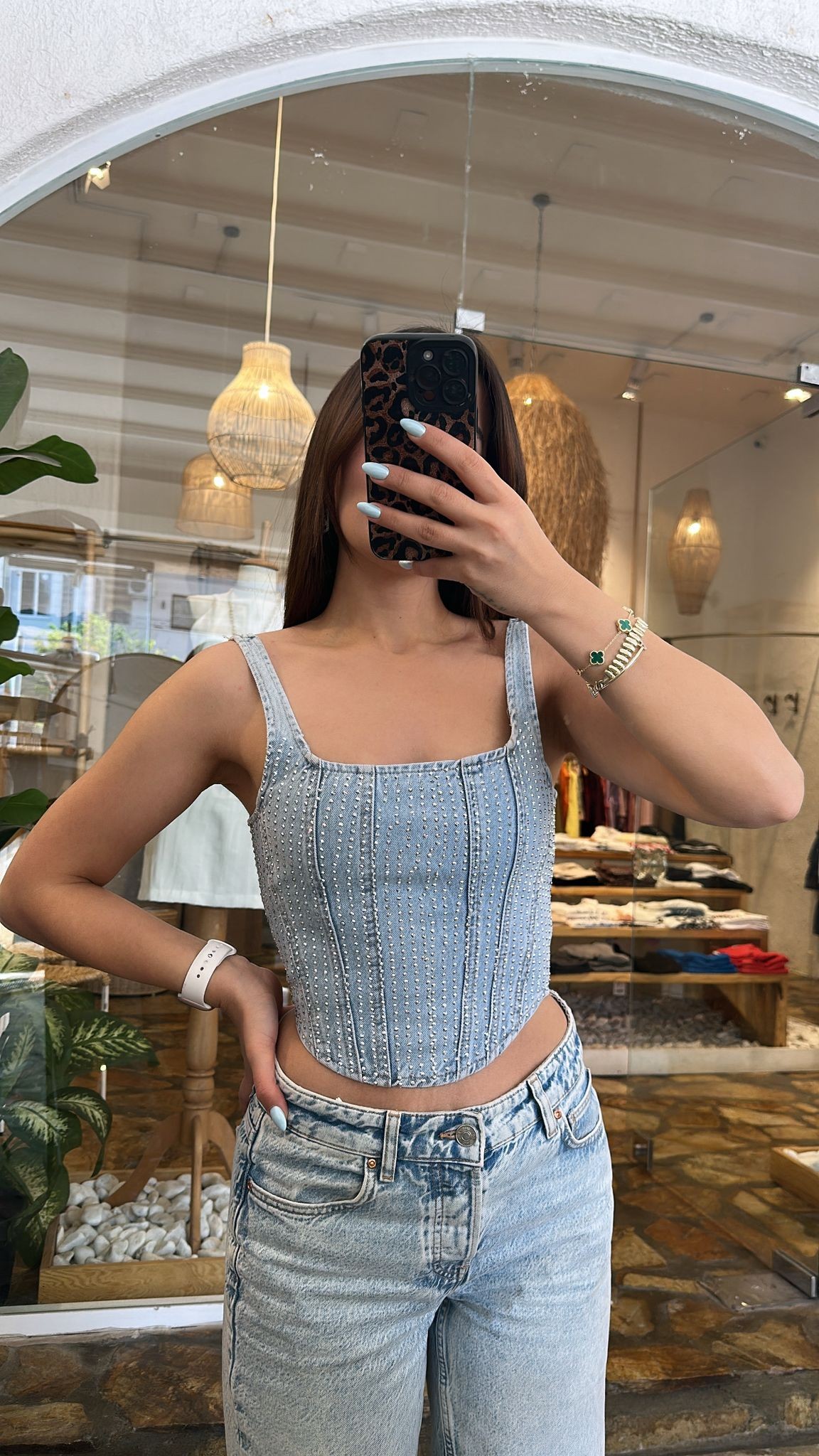 Taşlı Denim Büstiyer