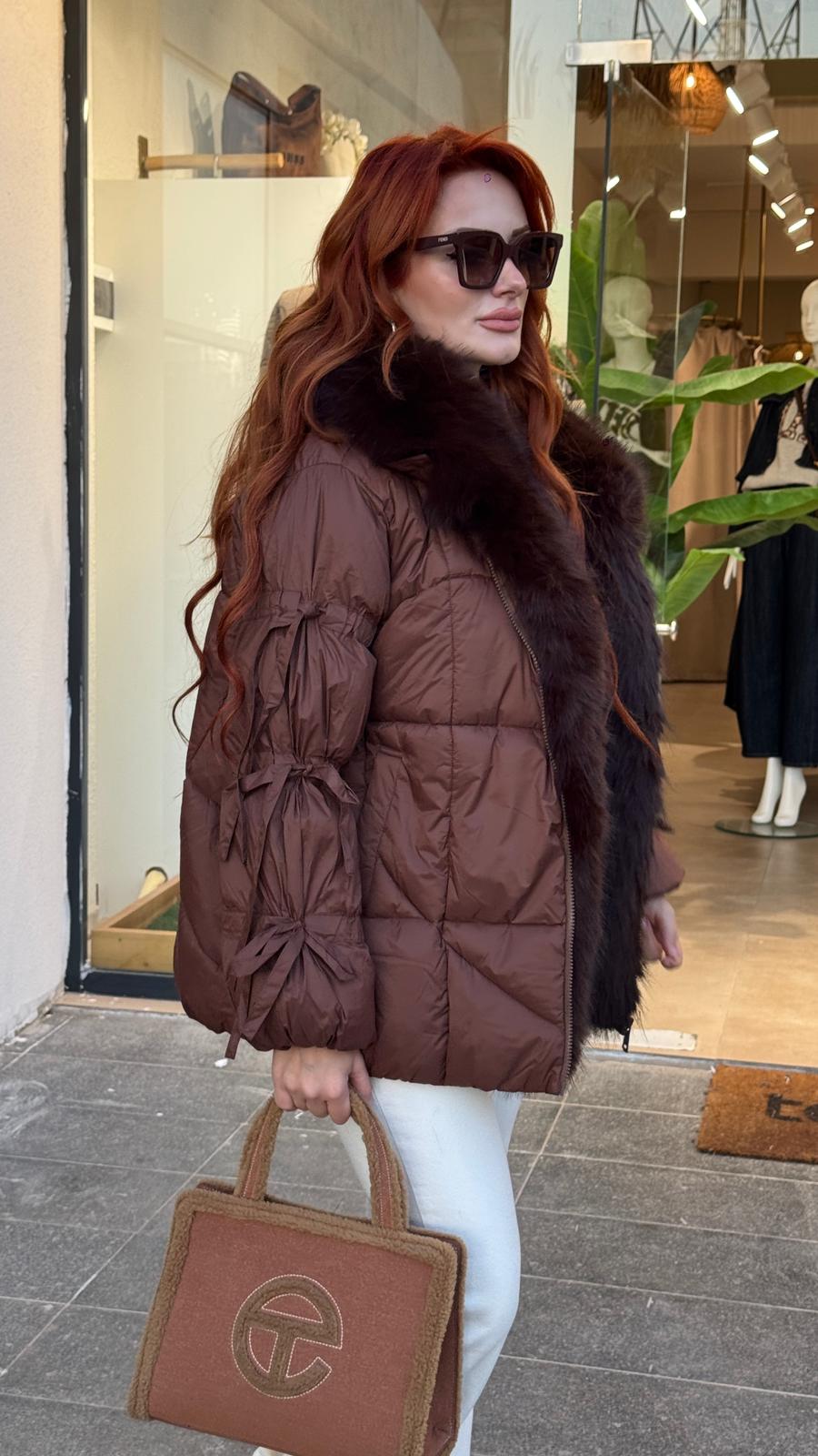 Kürk Detaylı Şişme Mont 