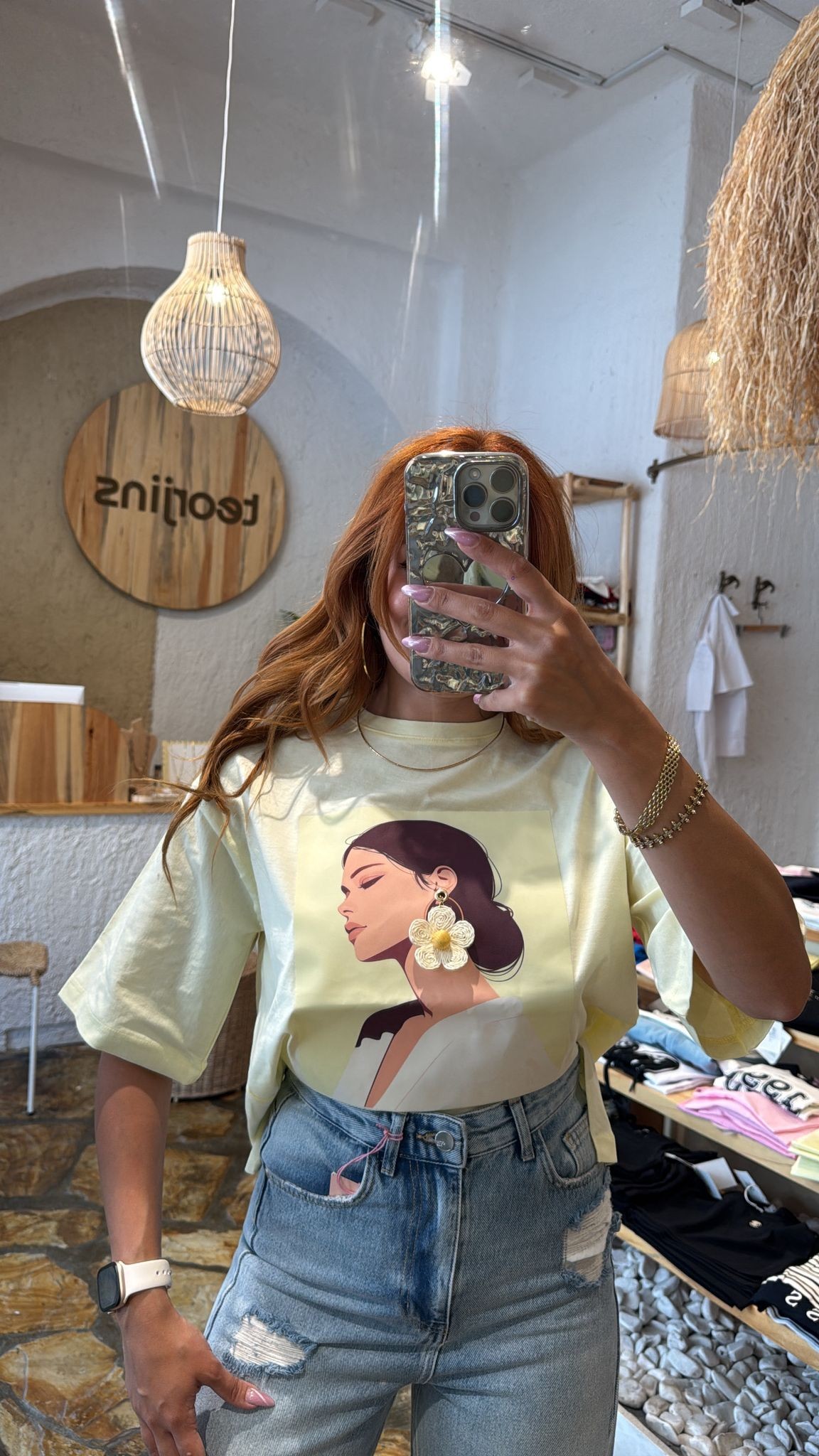 Küpe Detay Tshirt - Sarı