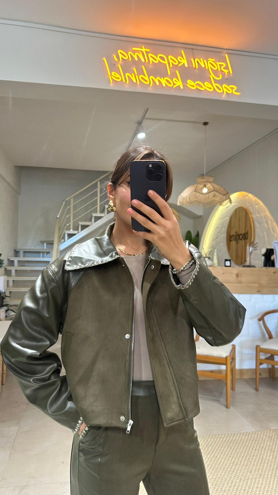 Haki Süet Deri Ceket