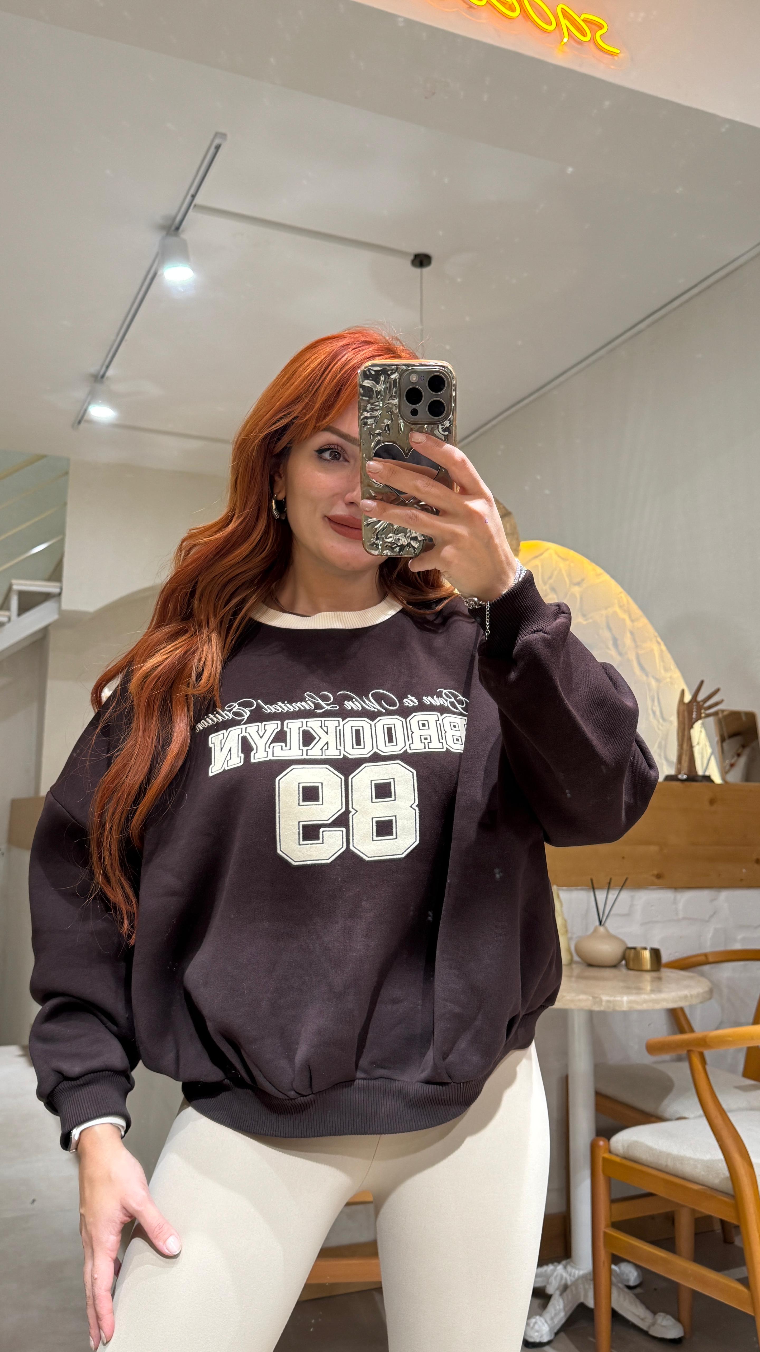 QUZU  Baskılı Oversize Sweatshirt
