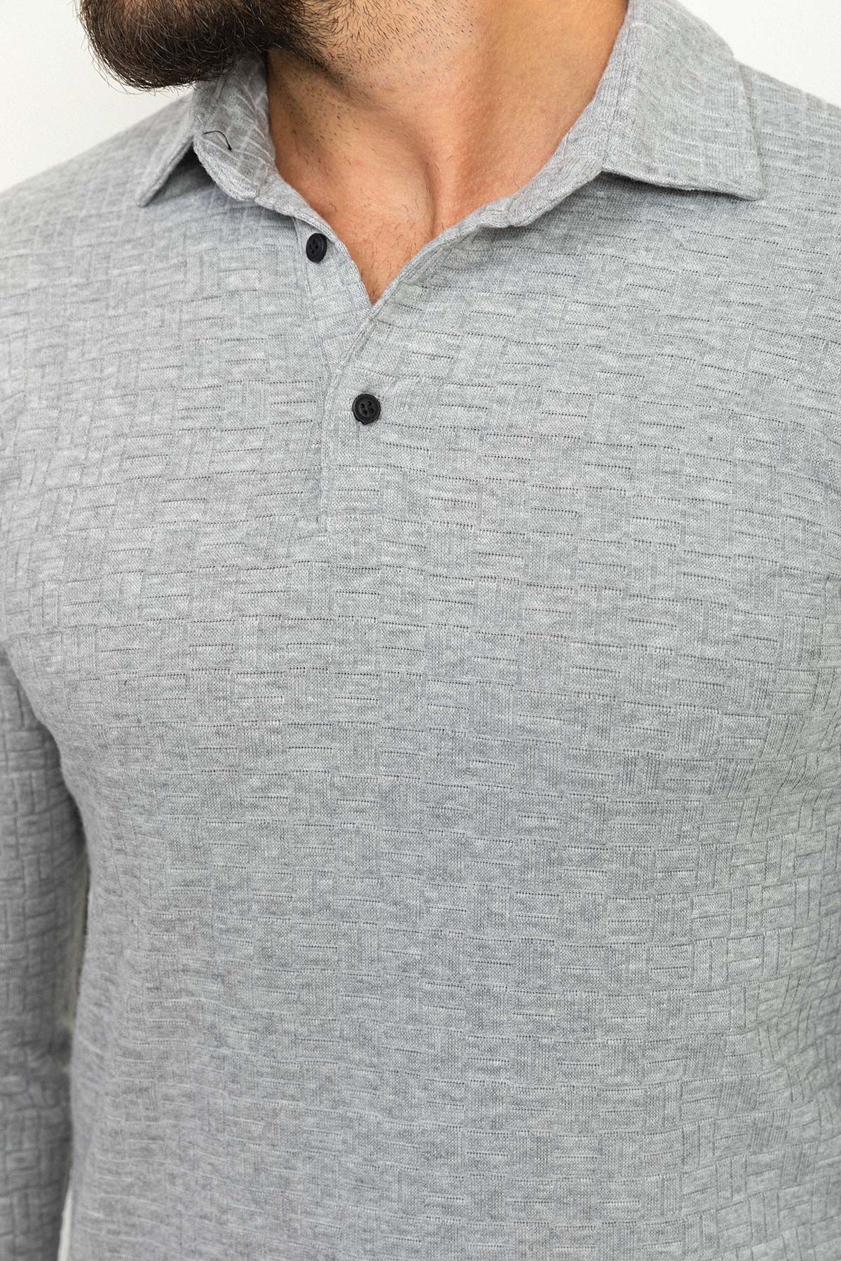 Desenli Slim Fit Polo Yaka Uzun Kollu Erkek T-Shirt