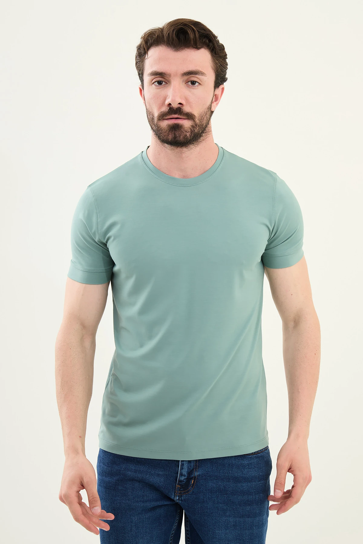 Düz Slim Fit Bisiklet Yaka Basic Erkek T-Shirt
