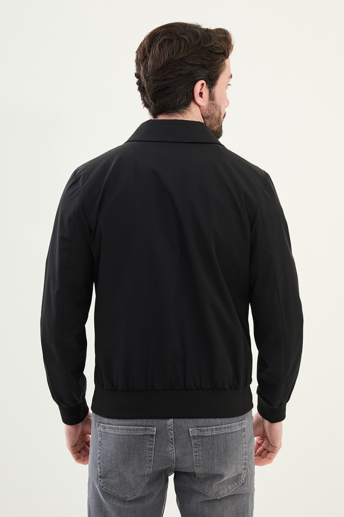 Düz Slim Fit Gömlek Yaka Çift Fermuar Erkek Mont