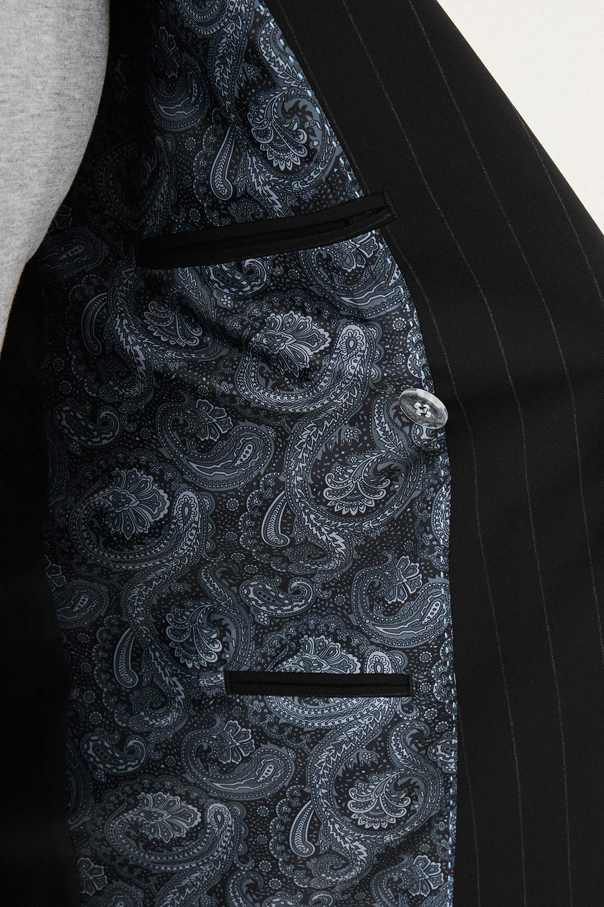 Çizgili Slim Fit Geniş Yaka Kruvaze Erkek Takım Elbise