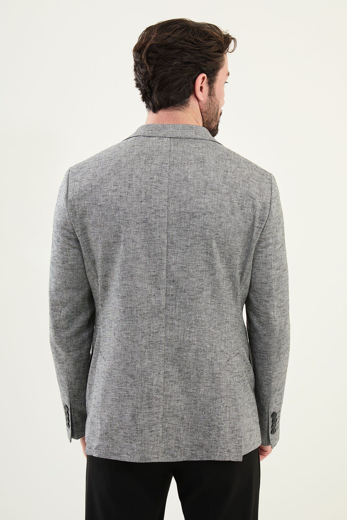 Kırçıllı Slim Fit Mono Yaka Keten Erkek Ceket