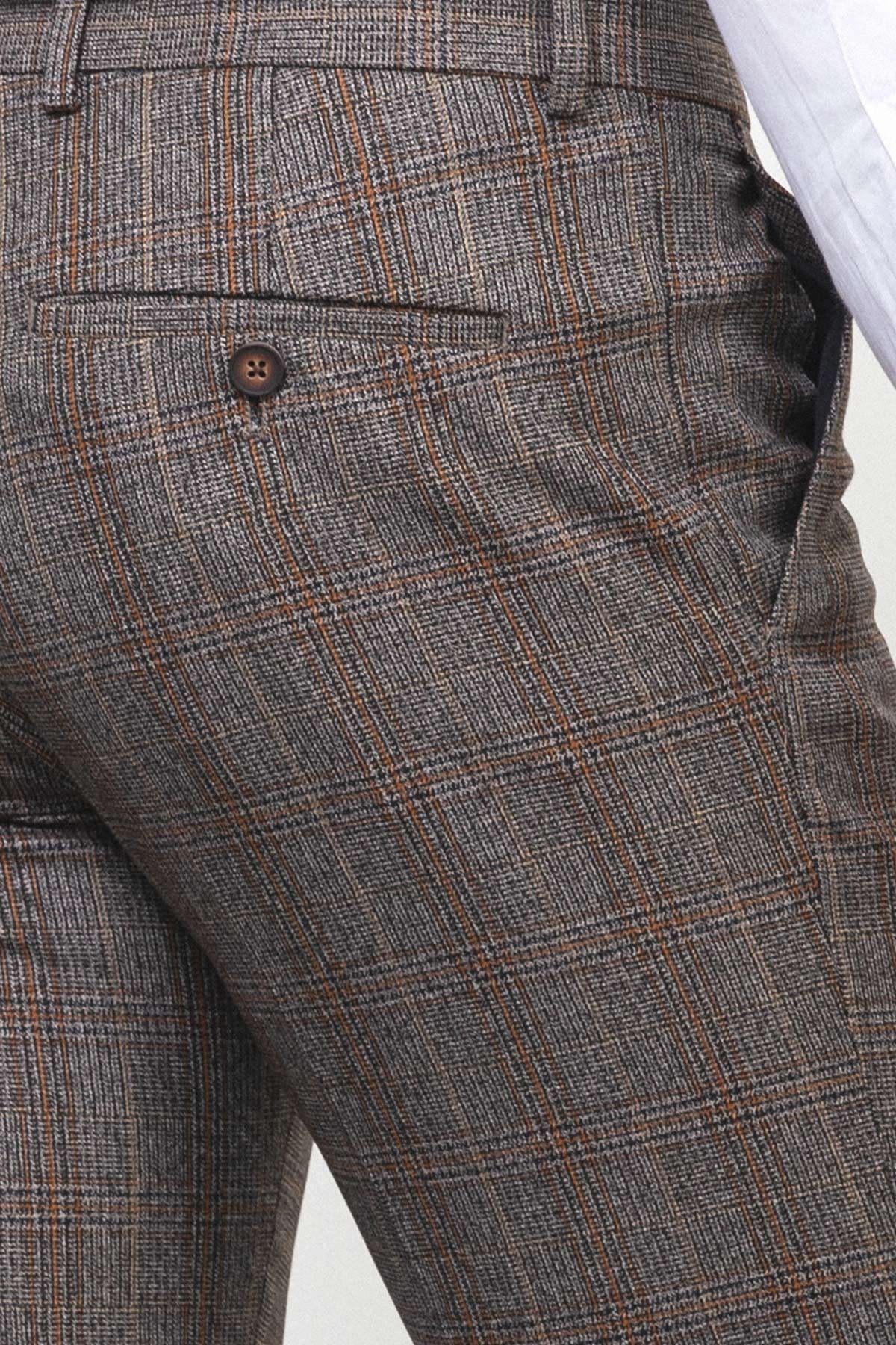 Ekoseli Slim Fit Klasik Yün Erkek Pantolon