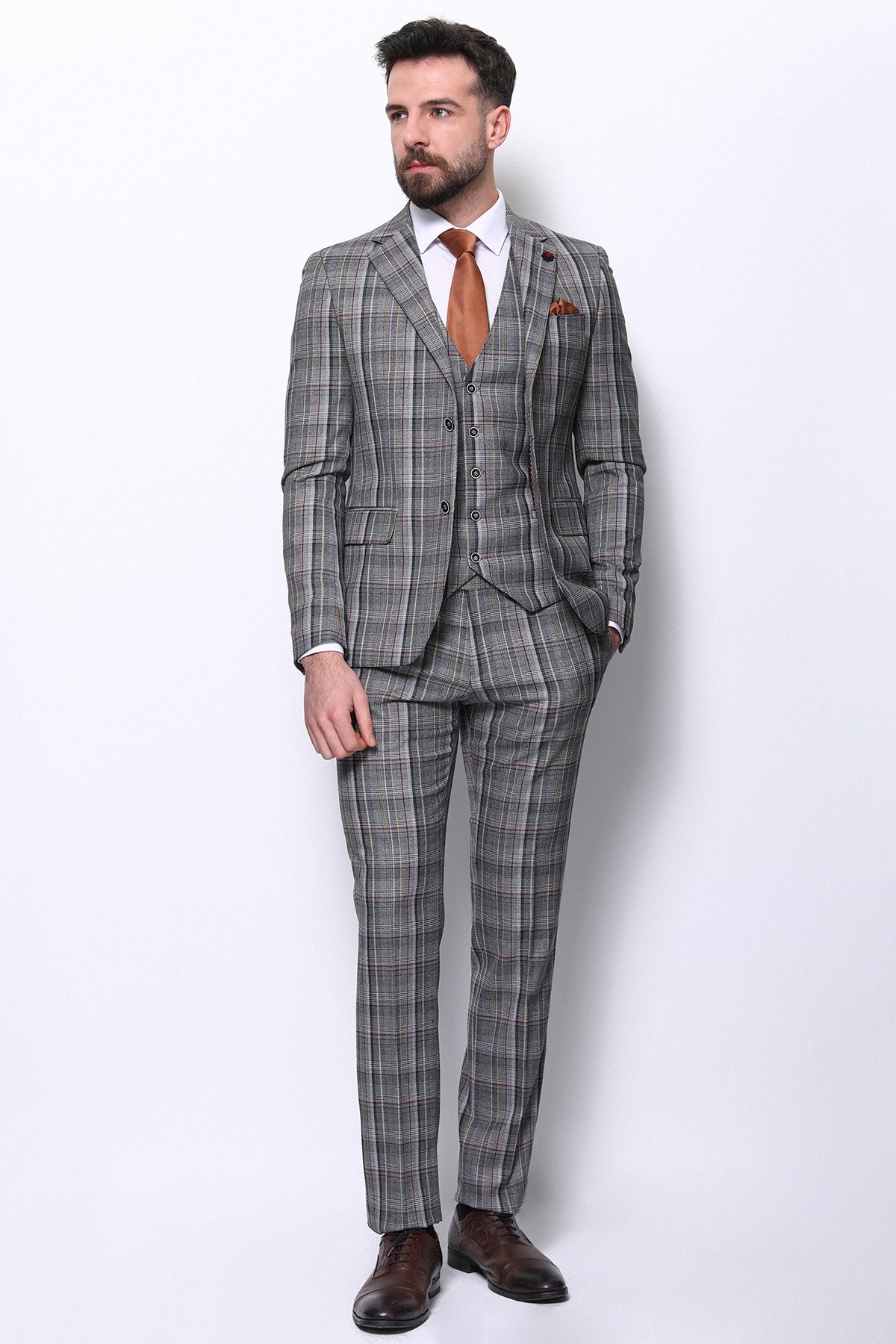 Slimfit Ekose Takım Elbise