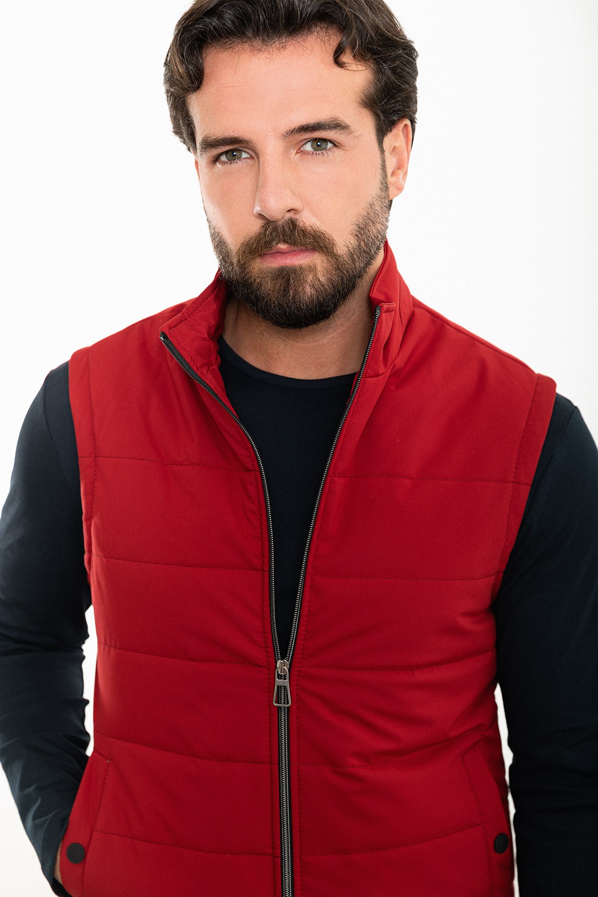 Düz Slim Fit Hakim Yaka Erkek Şişme Yelek