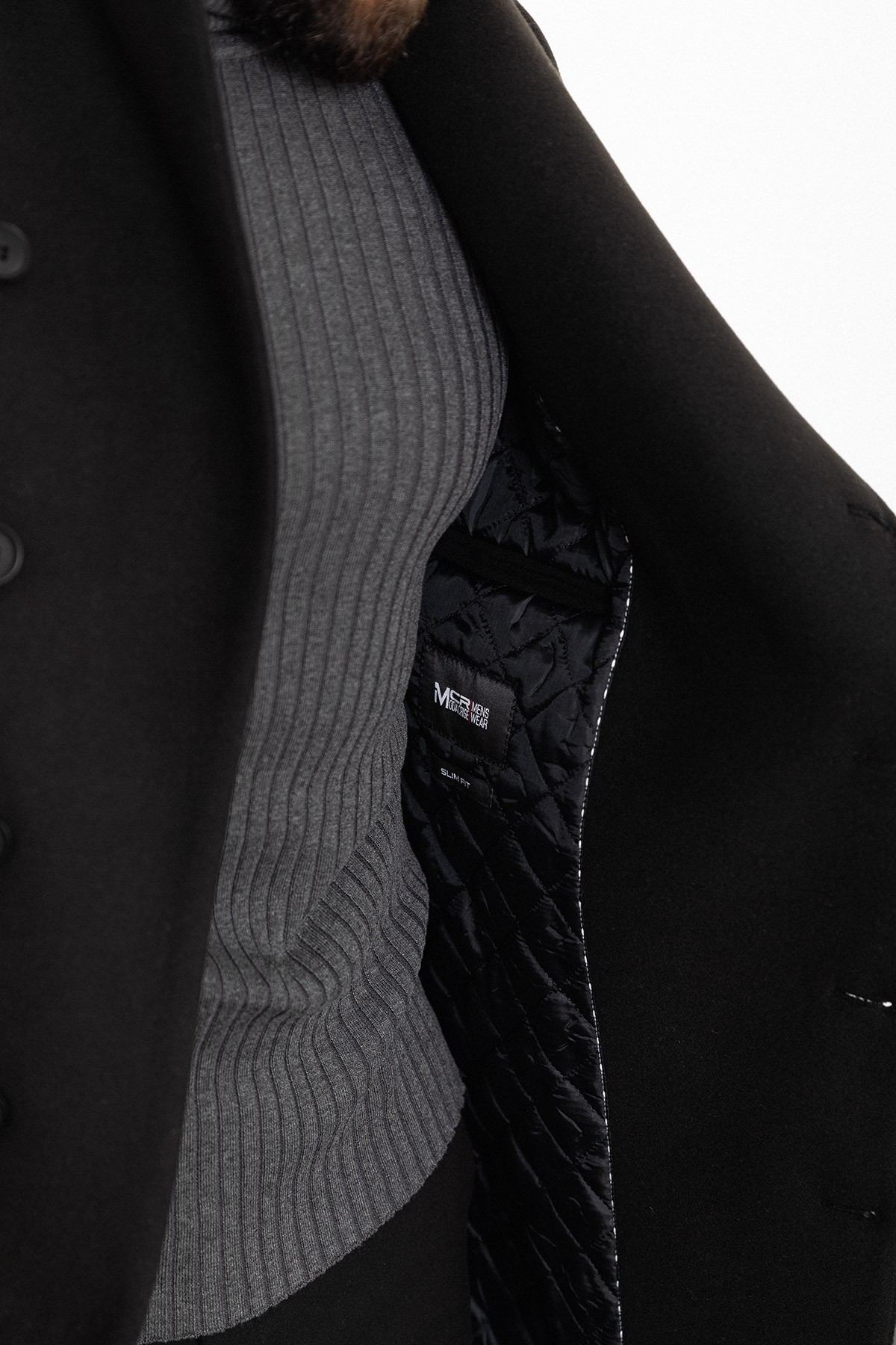 Düz Slim Fit Şal Yaka Kaşe Erkek Kaban