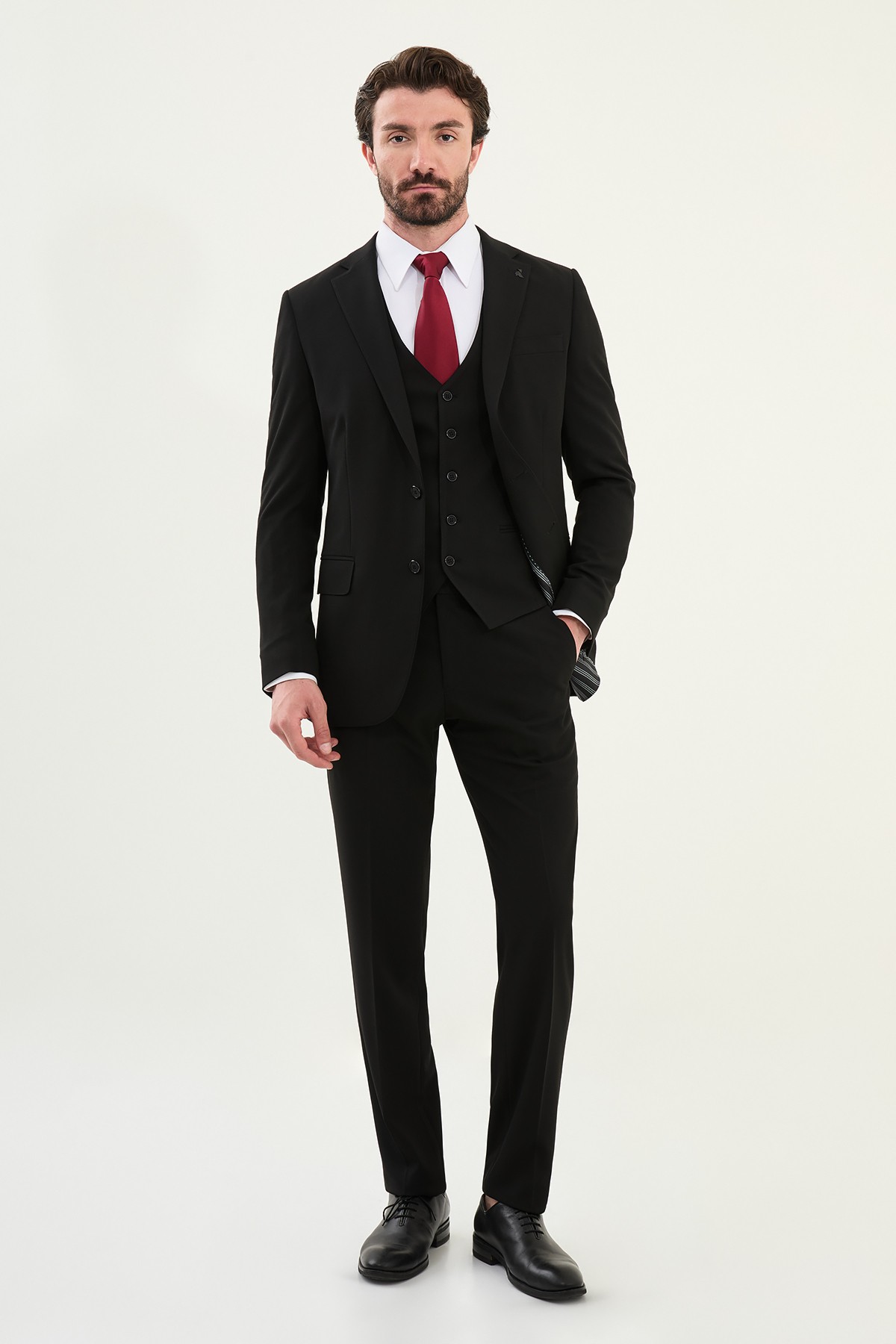Düz Slim Fit Mono Yaka Klasik Erkek Takım Elbise