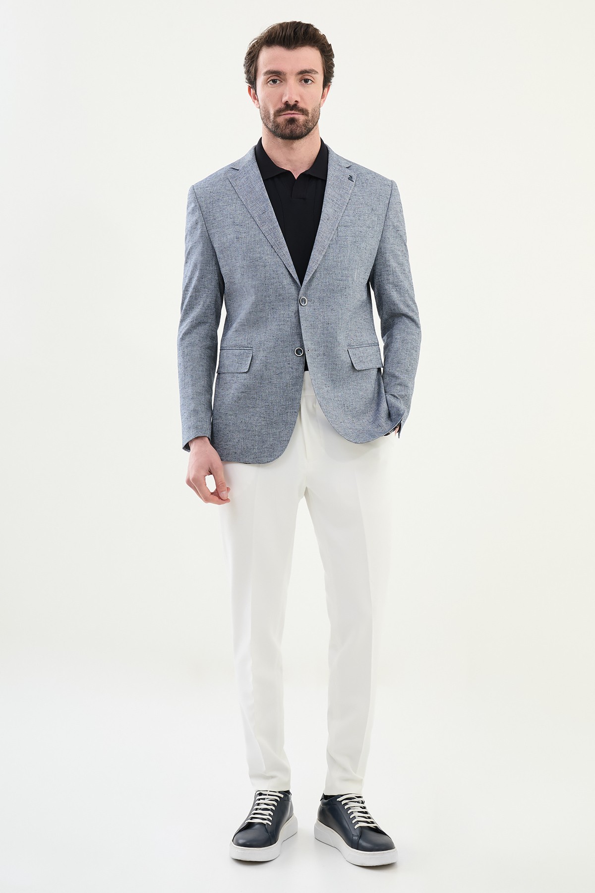 Kırçıllı Slim Fit Mono Yaka Keten Erkek Ceket