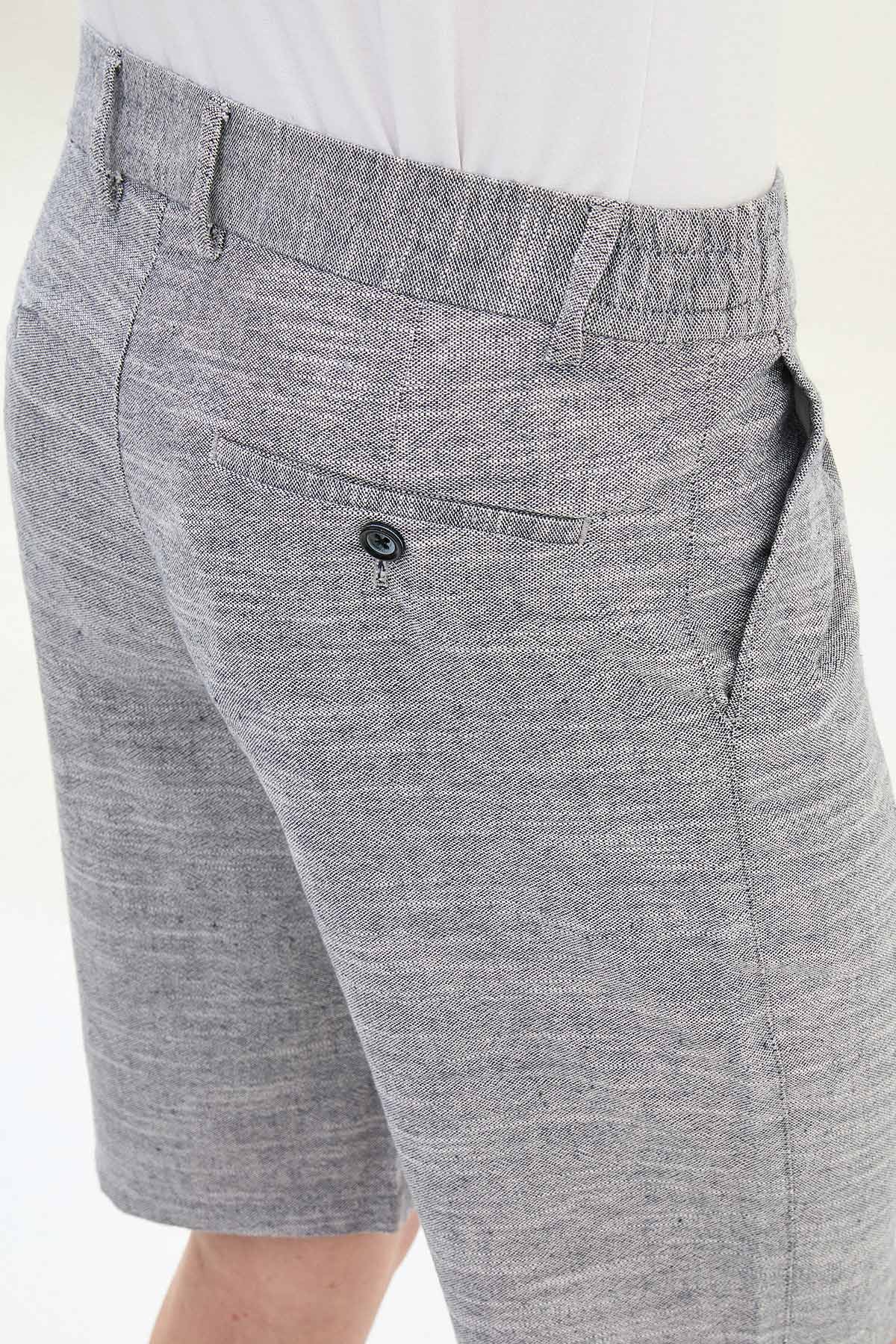 Kırçıllı Slim Fit Pileli %100 Keten Erkek Şort