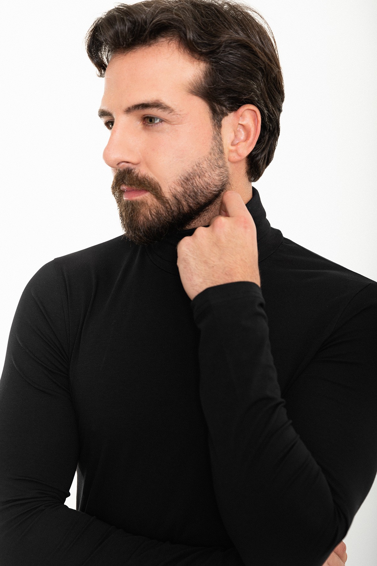 Düz Slim Fit Uzun Kollu Tam Balıkçı Yaka Erkek Penye